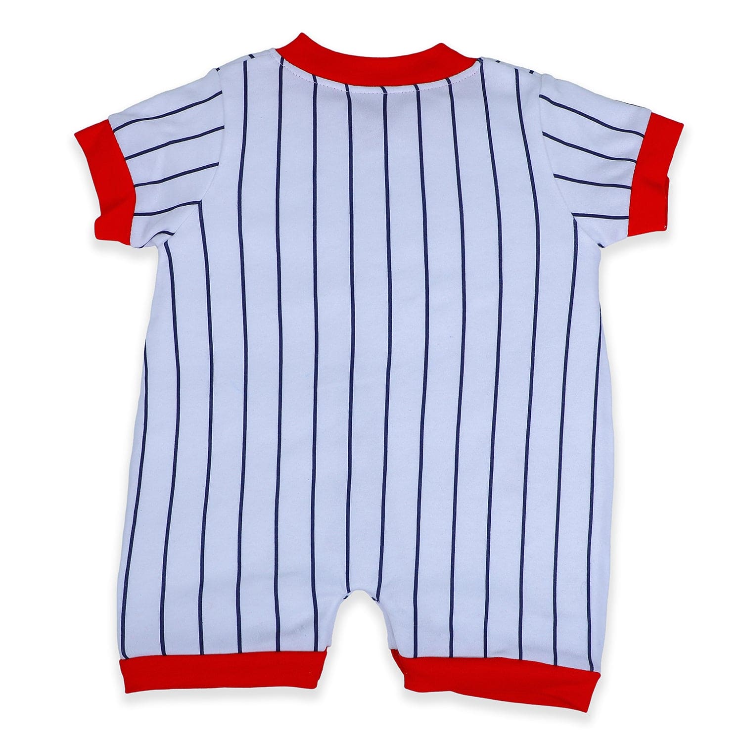 Baby Moo Sporty Teddy Striped Soft Cotton Short Romper - Red - Baby Moo