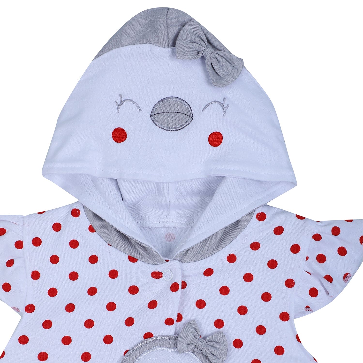 Baby Moo Little Penguin Embroidered Soft Cotton Girls Hooded Short Romper - Red - Baby Moo