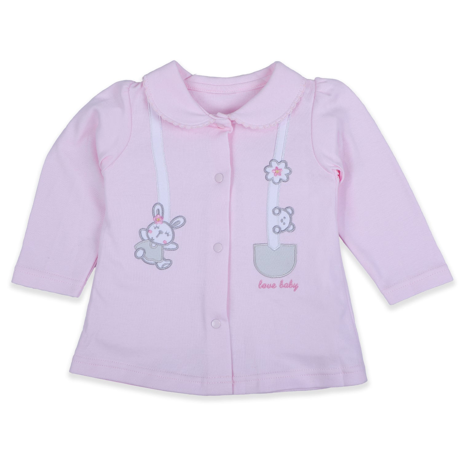 Baby Moo Jumping Bunny Embroidered Long Sleeve 2pcs Casual Baby Suit - Pink