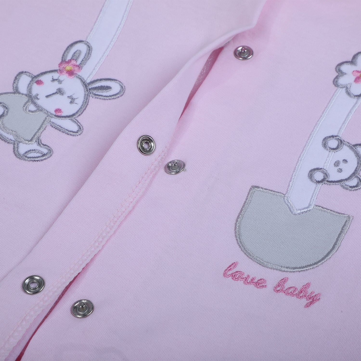 Baby Moo Jumping Bunny Embroidered Long Sleeve 2pcs Casual Baby Suit - Pink - Baby Moo