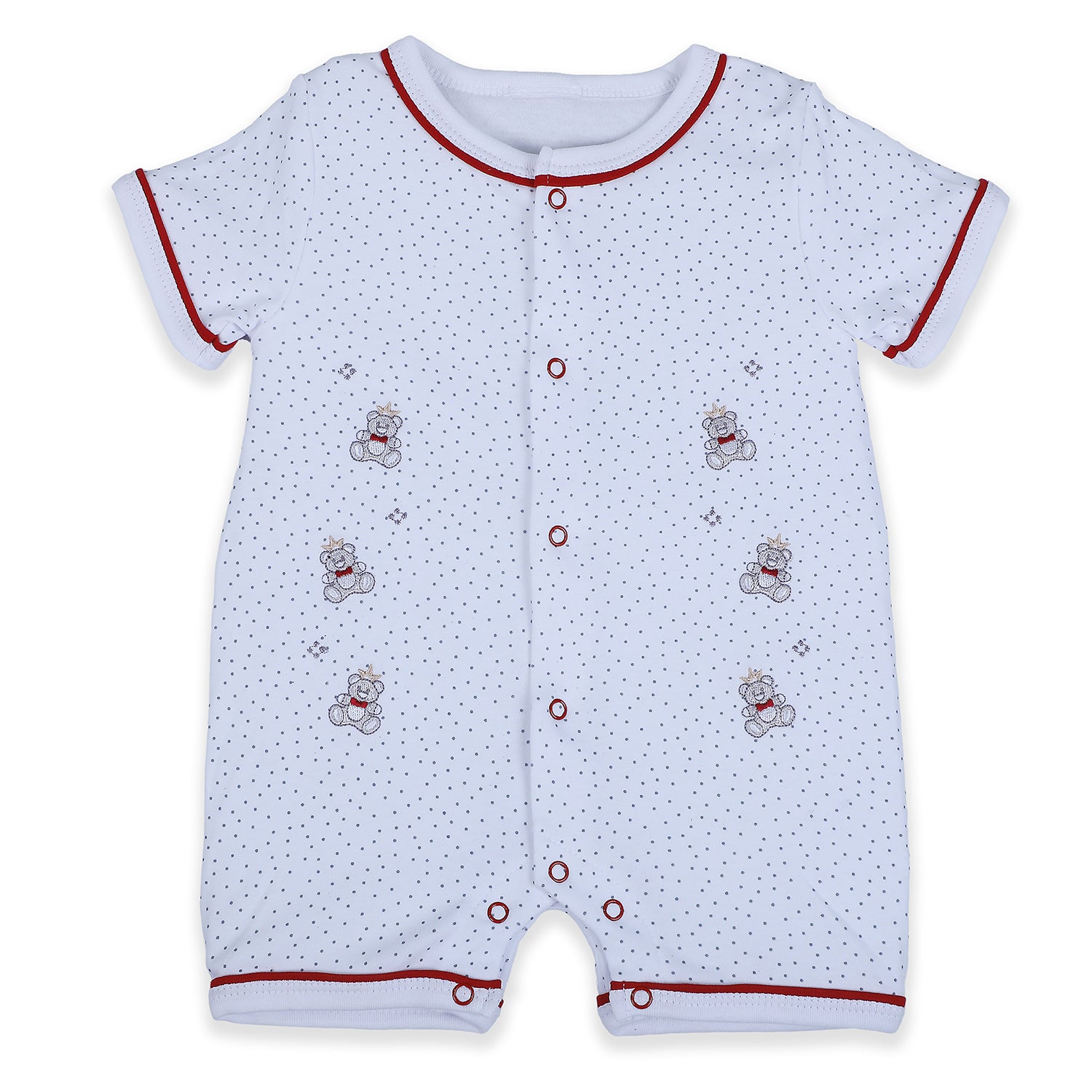 Baby Moo Star Teddy Embroidered Soft Cotton Short Romper - White - Baby Moo