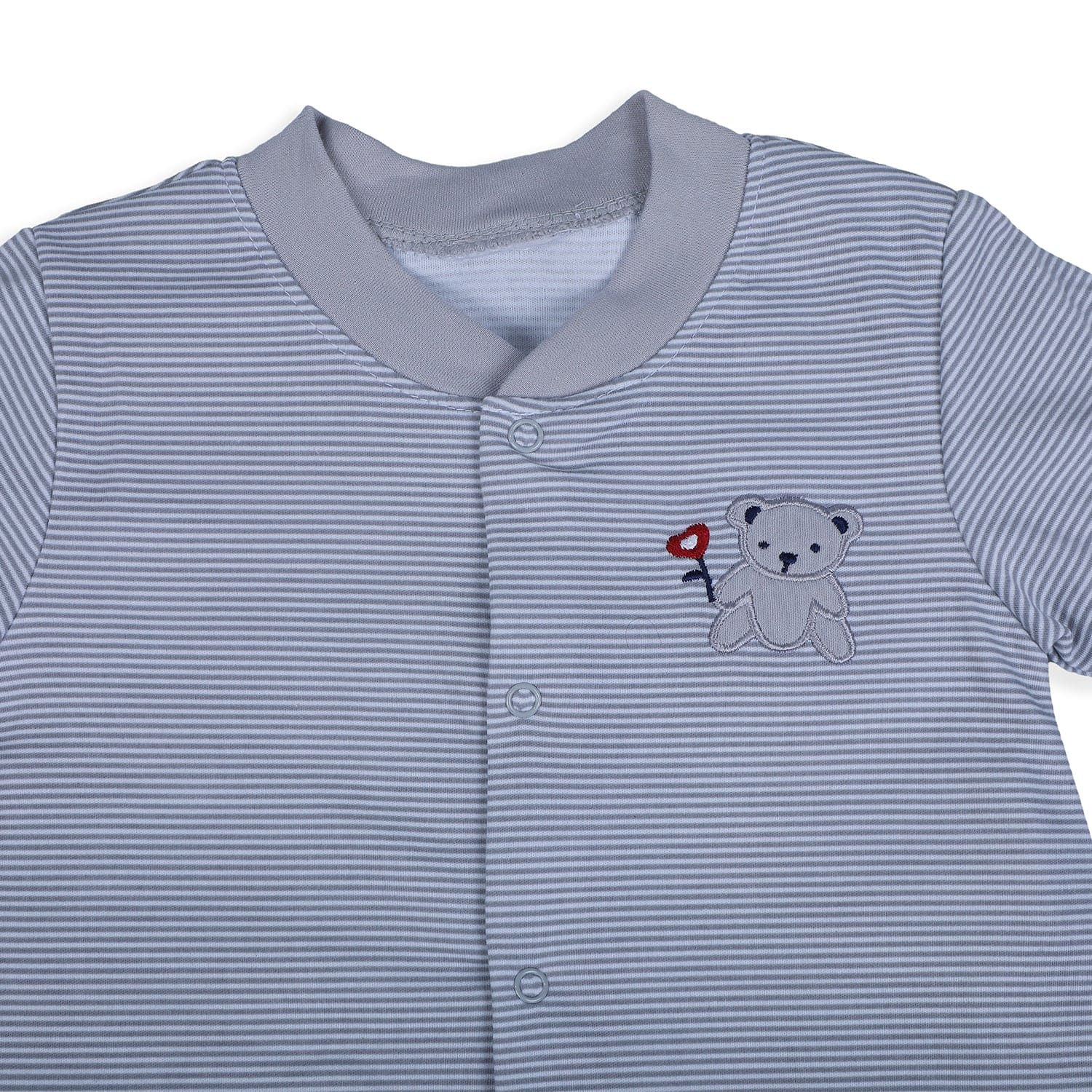 Baby Moo Happy Teddy Embroidered Soft Cotton Short Romper - Grey - Baby Moo