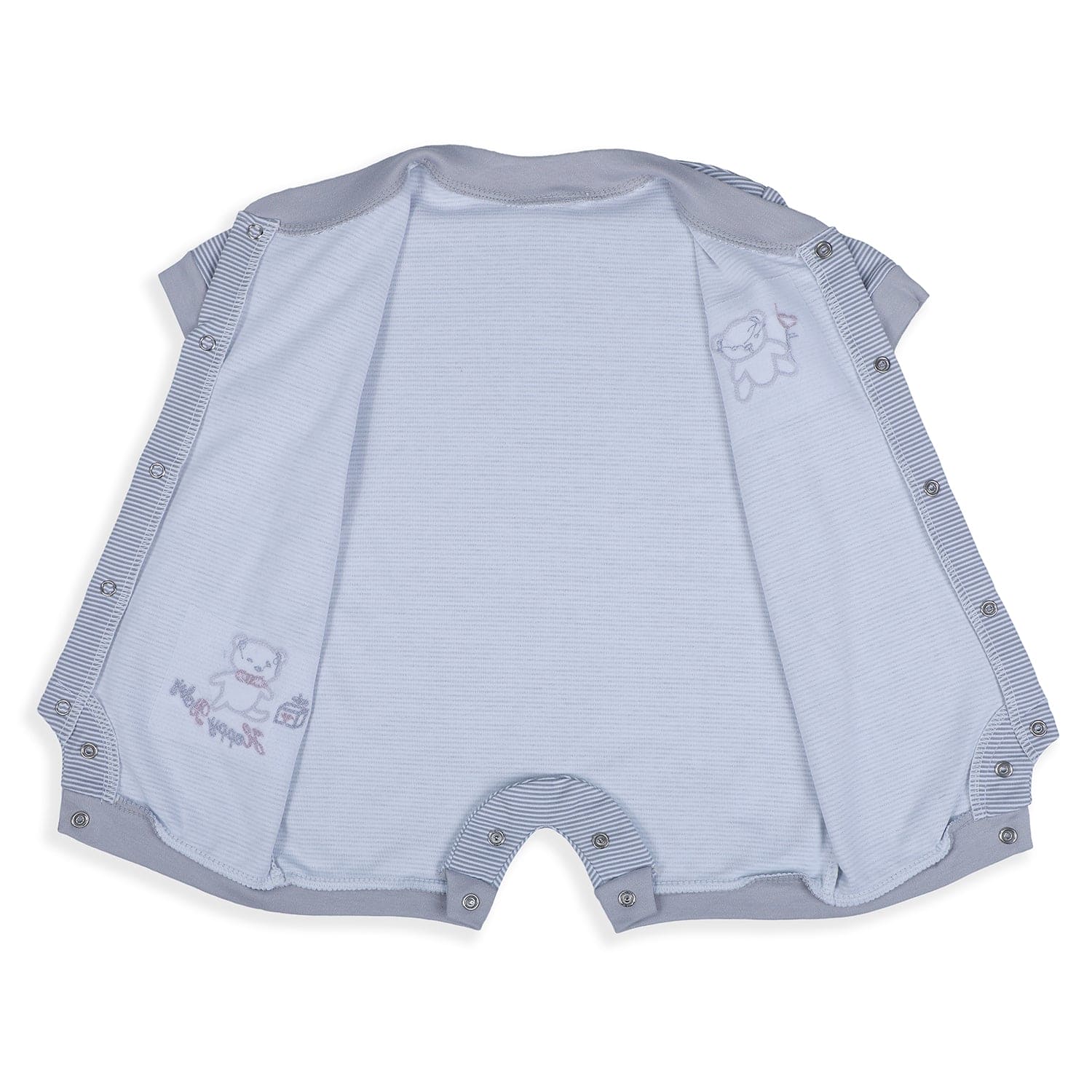 Baby Moo Happy Teddy Embroidered Soft Cotton Short Romper - Grey - Baby Moo