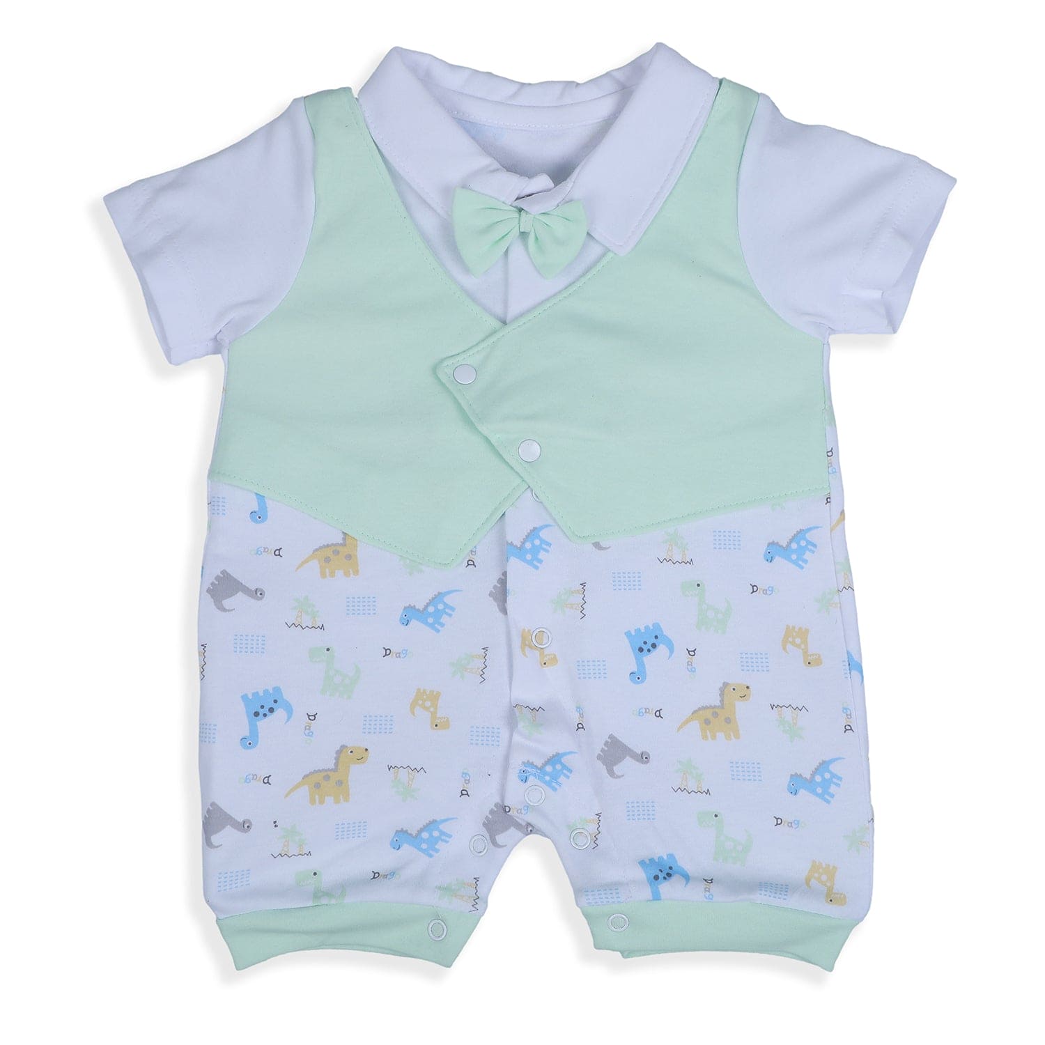 Baby Moo Stylish Dino With Elegant Bow Short Romper - Green - Baby Moo