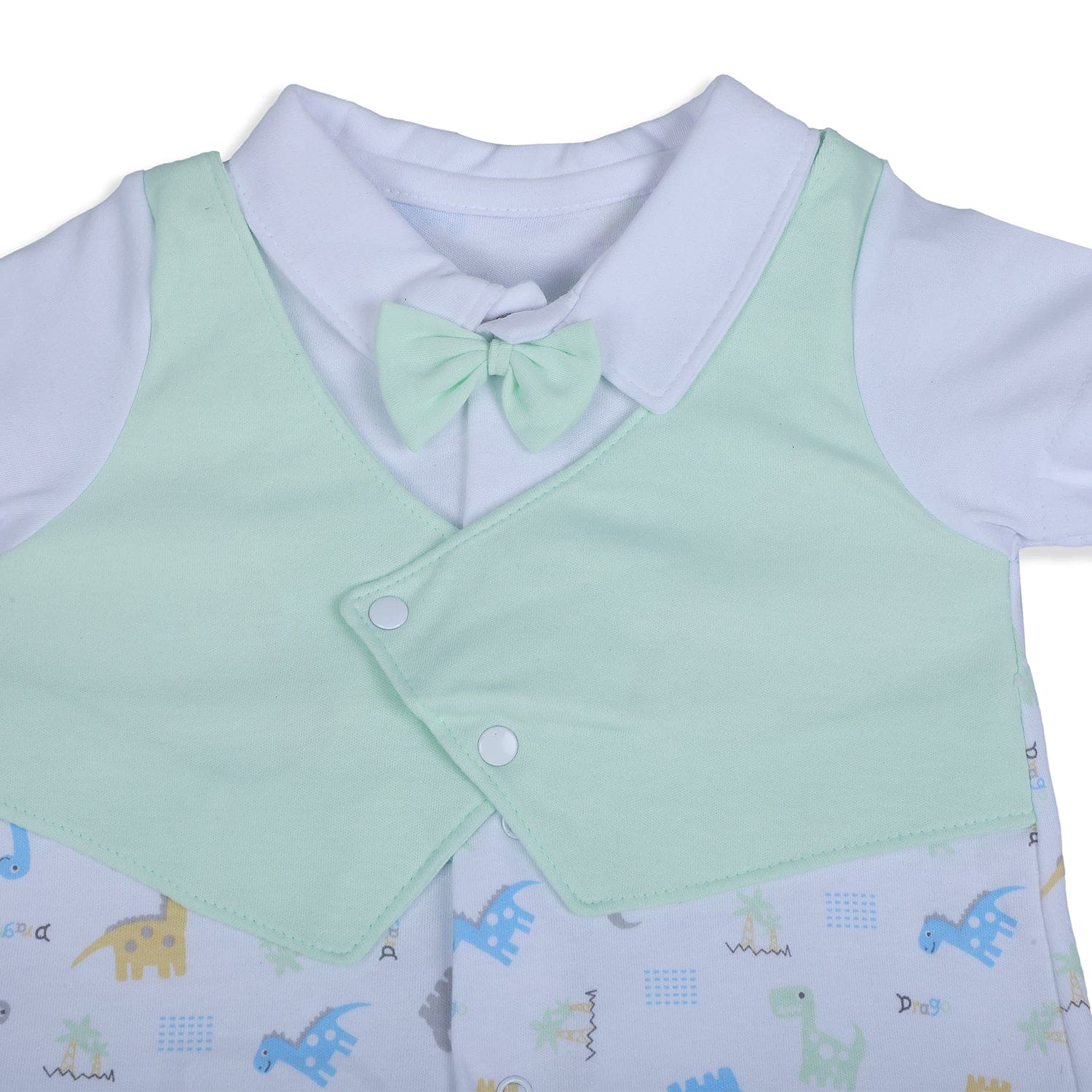 Baby Moo Stylish Dino With Elegant Bow Short Romper - Green - Baby Moo