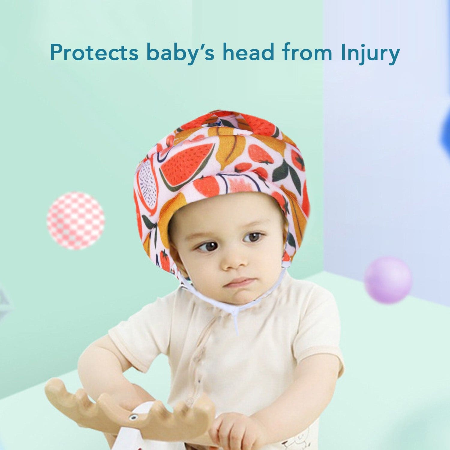 Baby Moo Fruity Fun Head Protection Adjustable Cushioned Safety Helmet - Orange - Baby Moo