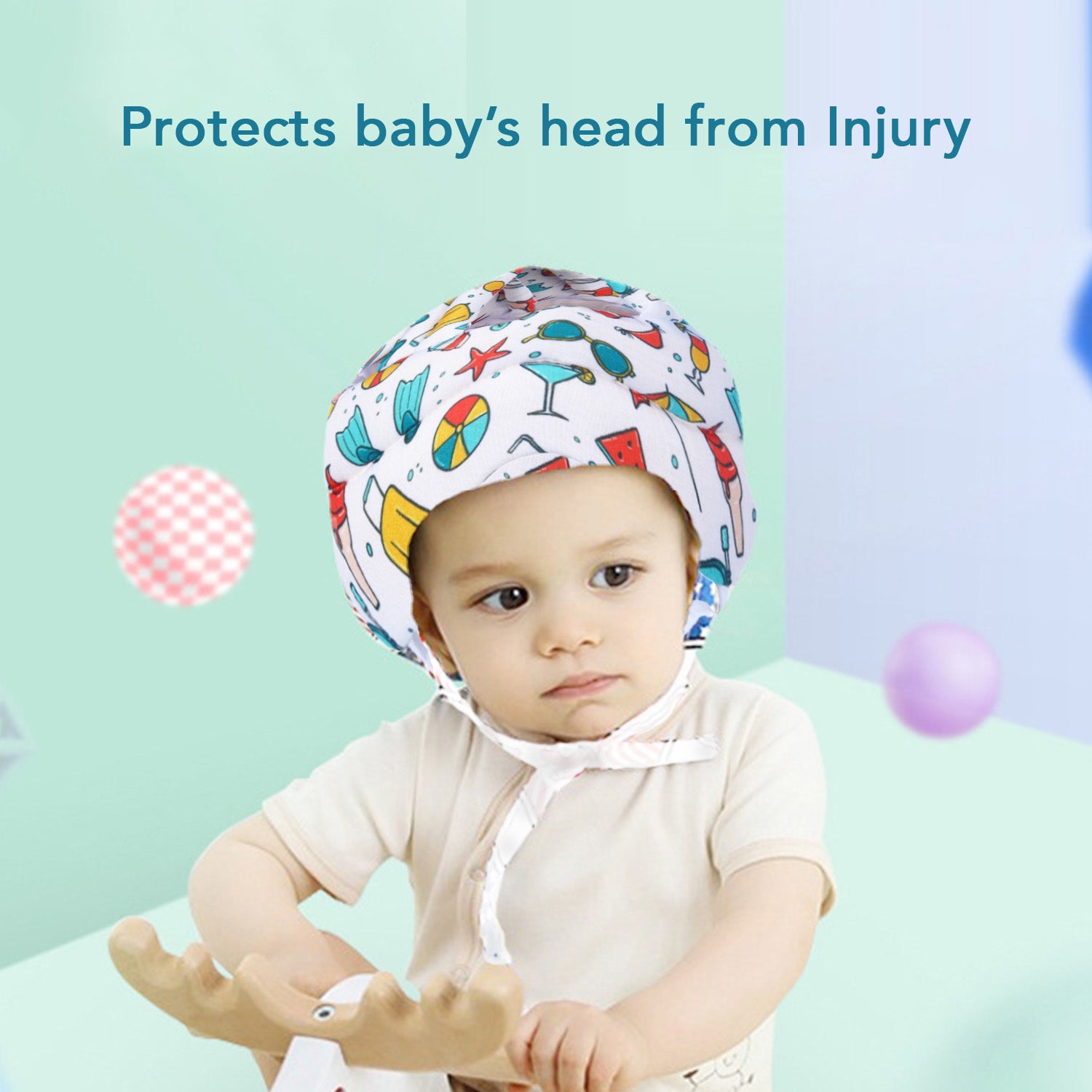 Baby Moo Diving Trip Head Protection Adjustable Cushioned Safety Helmet - White - Baby Moo