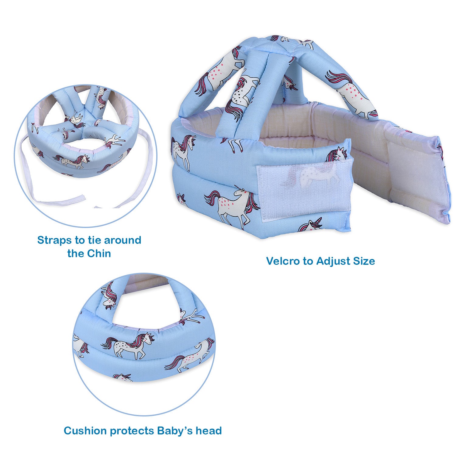 Baby Moo Unicorn Head Protection Adjustable Cushioned Safety Helmet - Blue - Baby Moo