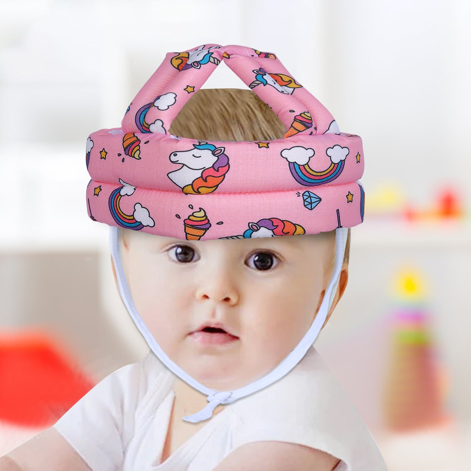 Baby Moo Rainbow Unicorn Head Protection Adjustable Cushioned Safety Helmet - Pink - Baby Moo