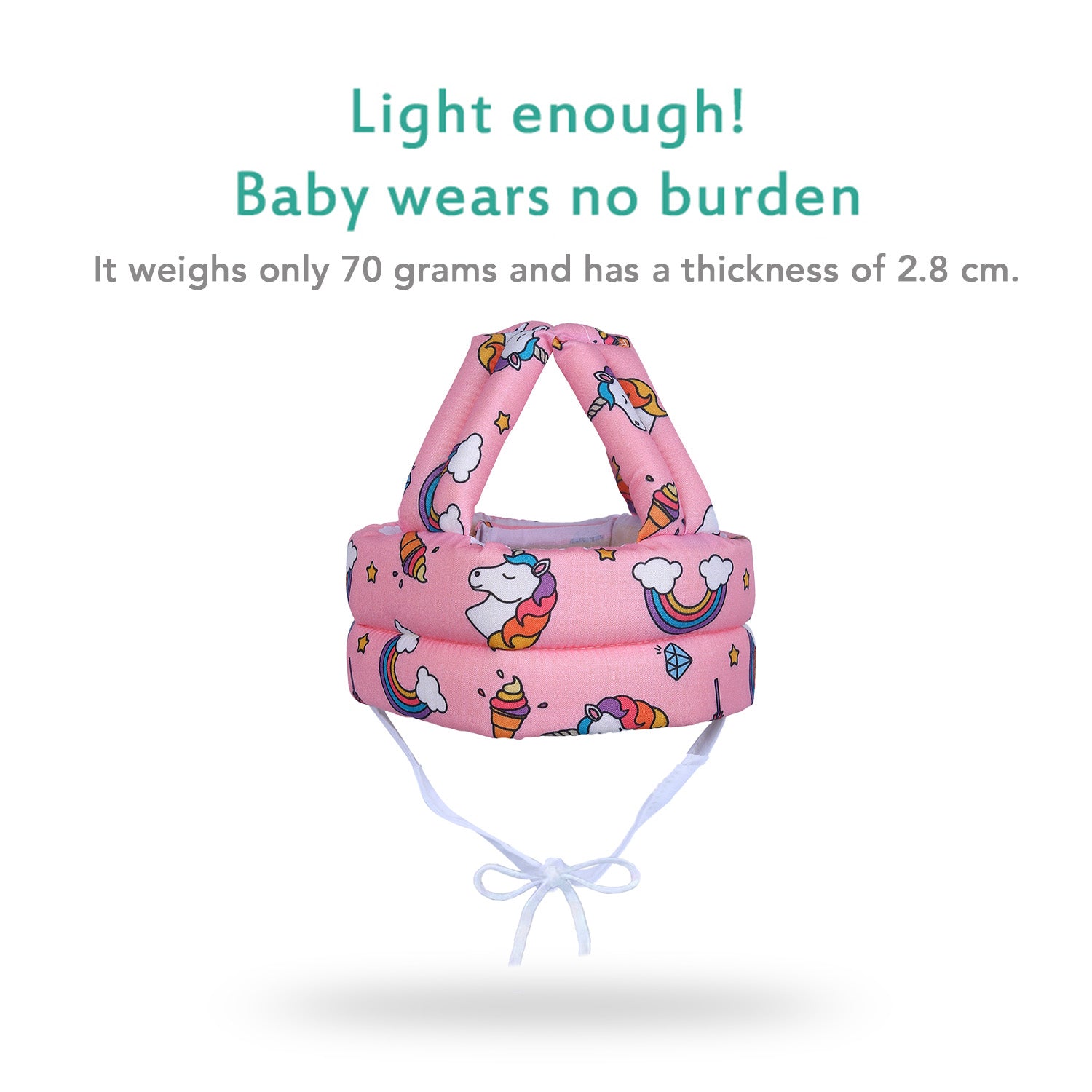 Baby Moo Rainbow Unicorn Head Protection Adjustable Cushioned Safety Helmet - Pink - Baby Moo