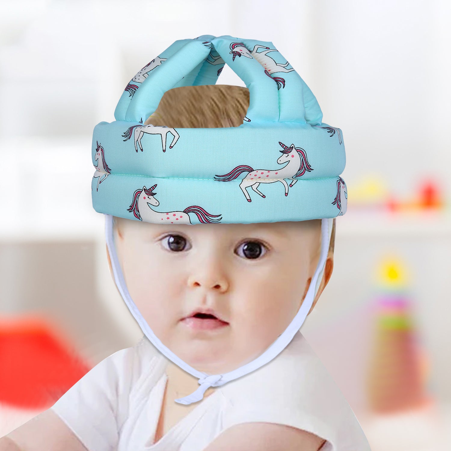 Baby Moo Unicorn Head Protection Adjustable Cushioned Safety Helmet - Turquoise