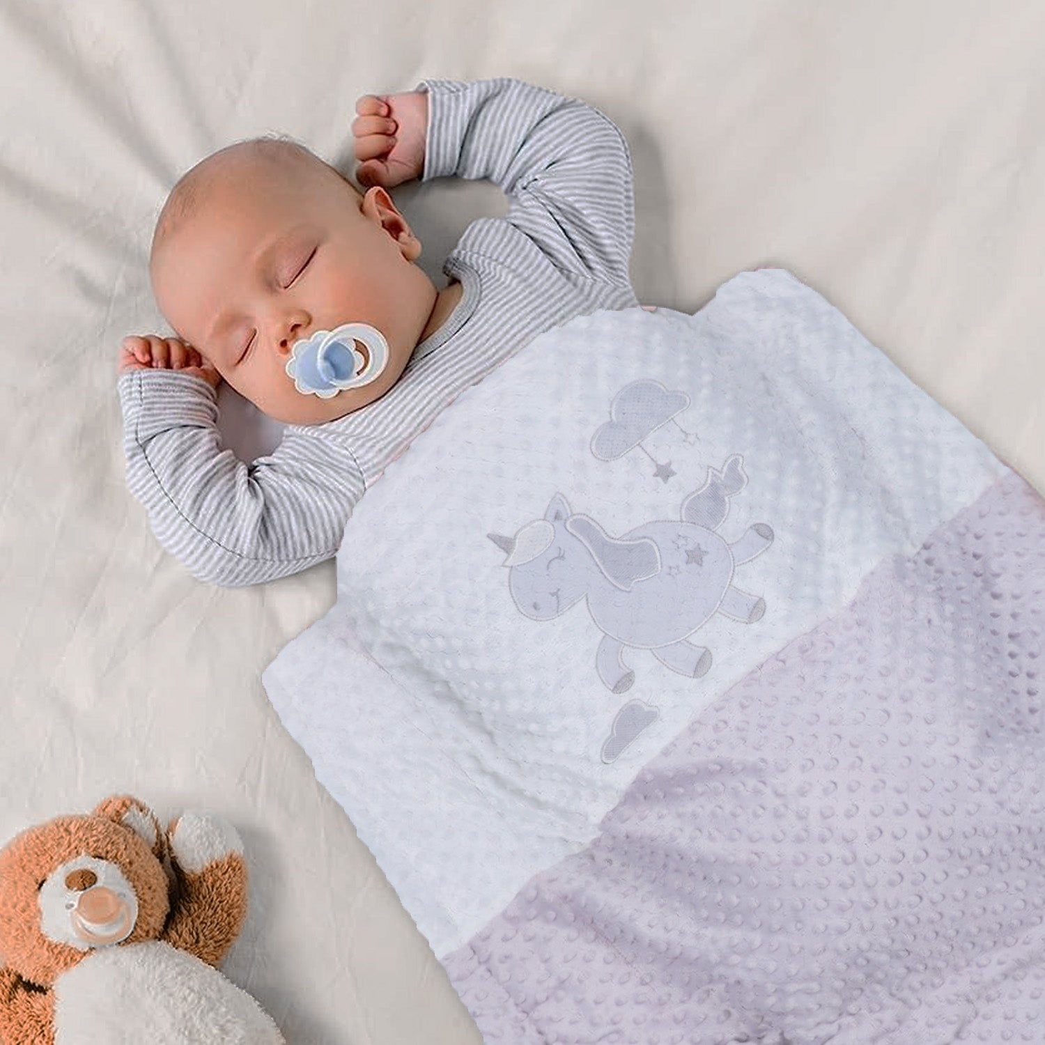 Baby Moo Unicorn Snuggly Bubble Blanket - Grey - Baby Moo