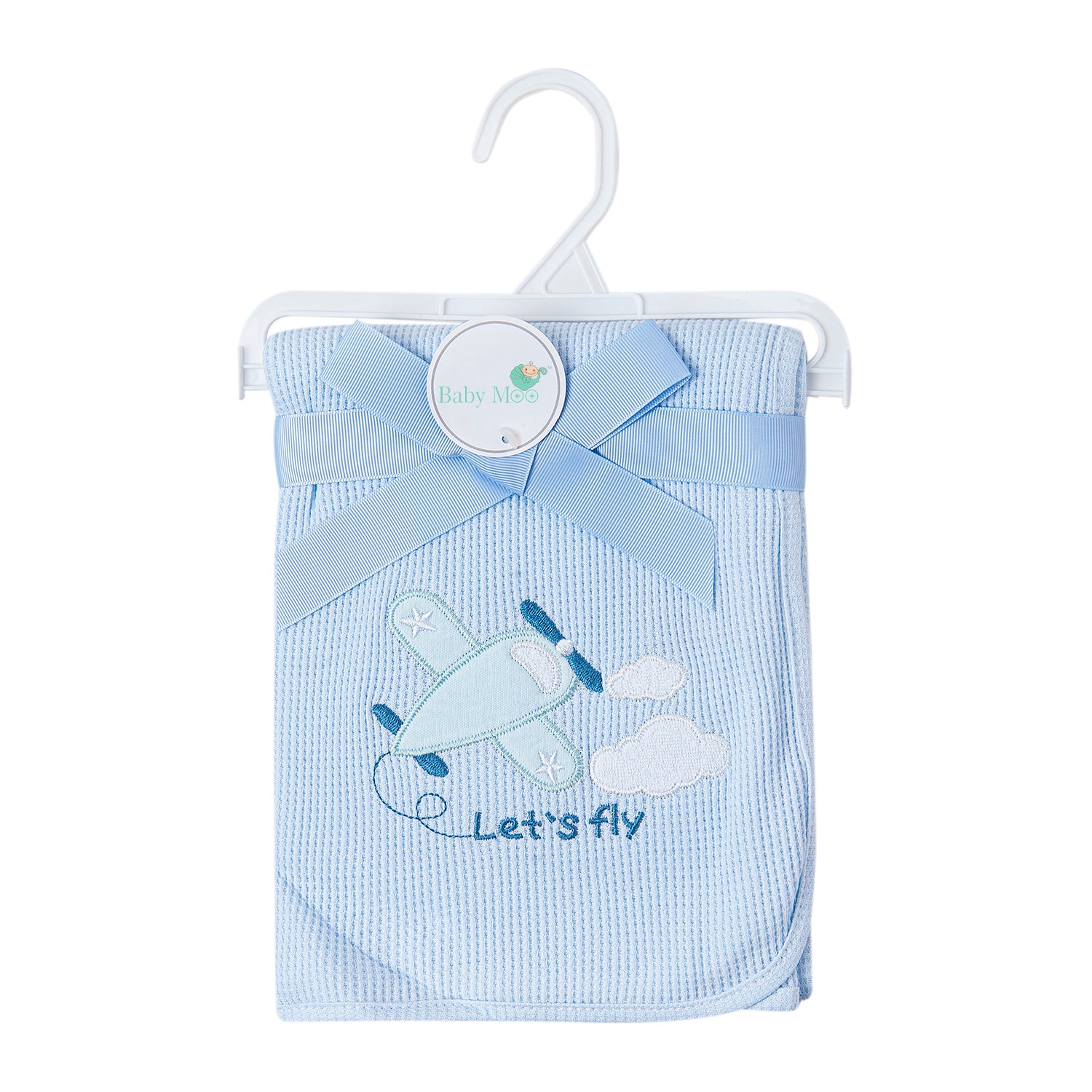 Let's Fly Light Waffle Blanket Blue - Baby Moo