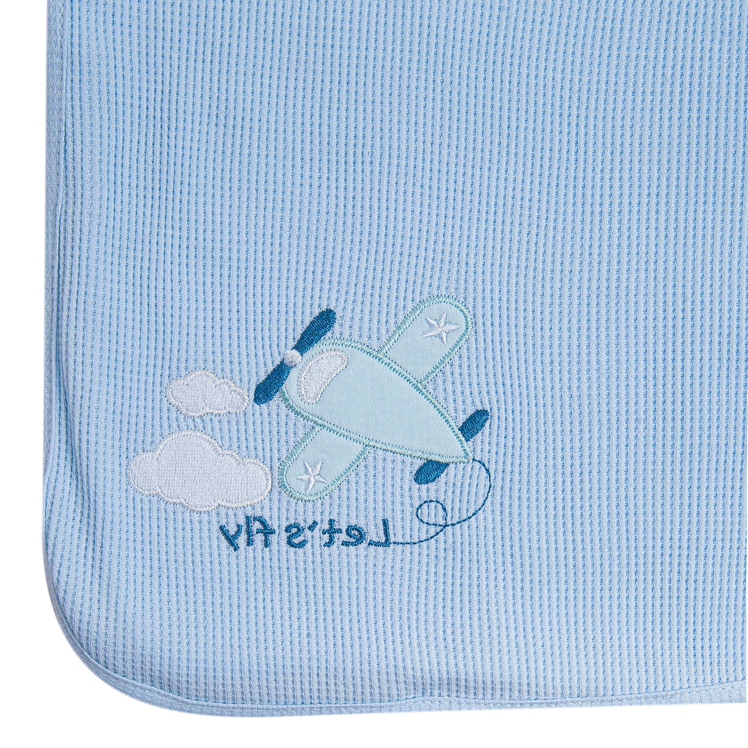 Let's Fly Light Waffle Blanket Blue - Baby Moo
