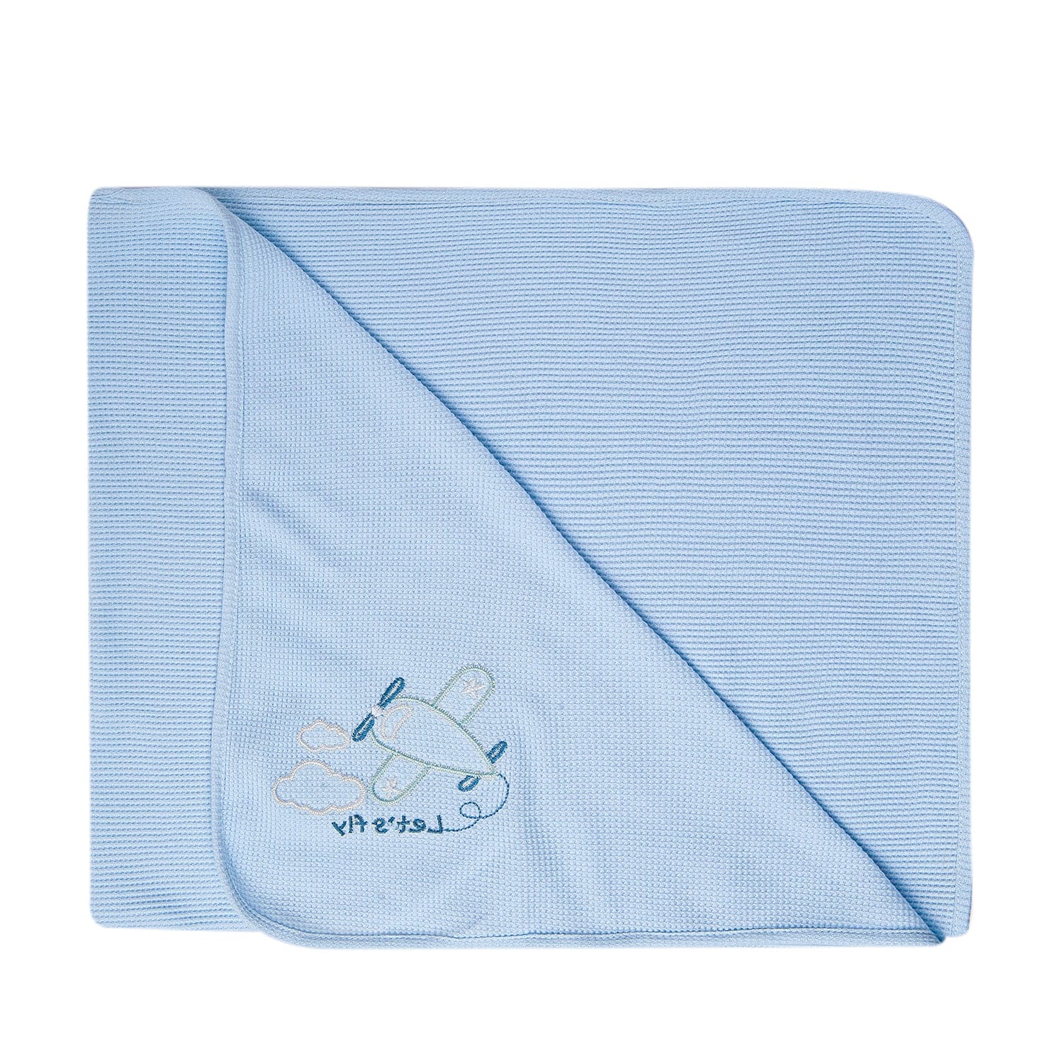 Let's Fly Light Waffle Blanket Blue - Baby Moo