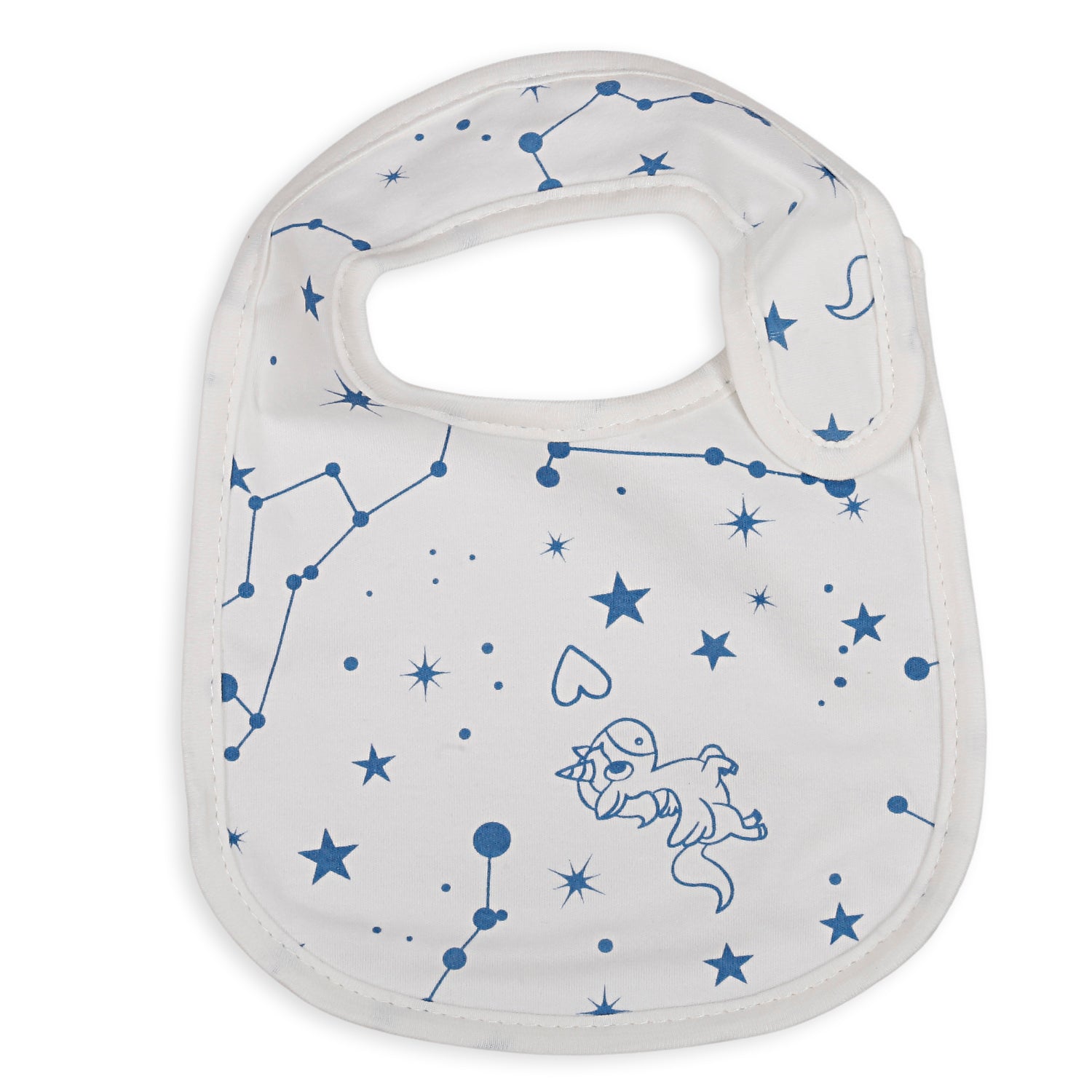 Feeding Bibs Pack Of 3 Unicorns And Constellations Blue And White - Baby Moo