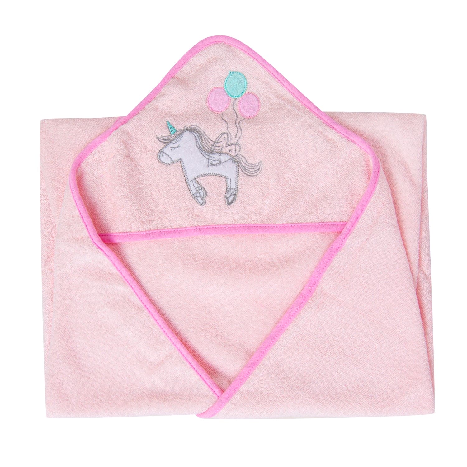 Hooded Towel And 4 Wash Cloth Gift Set Unicorn Balloon Pink - Baby Moo