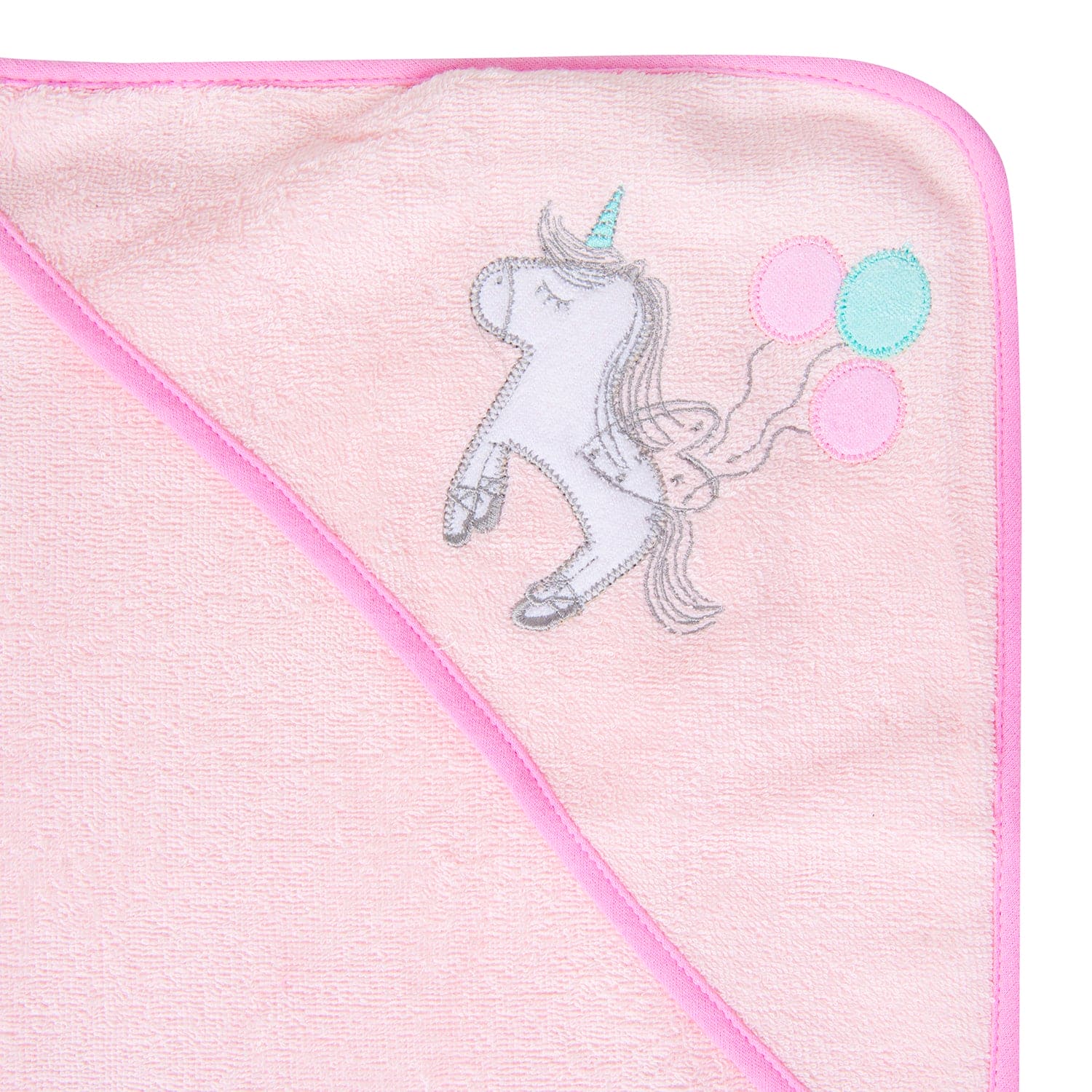 Hooded Towel And 4 Wash Cloth Gift Set Unicorn Balloon Pink - Baby Moo