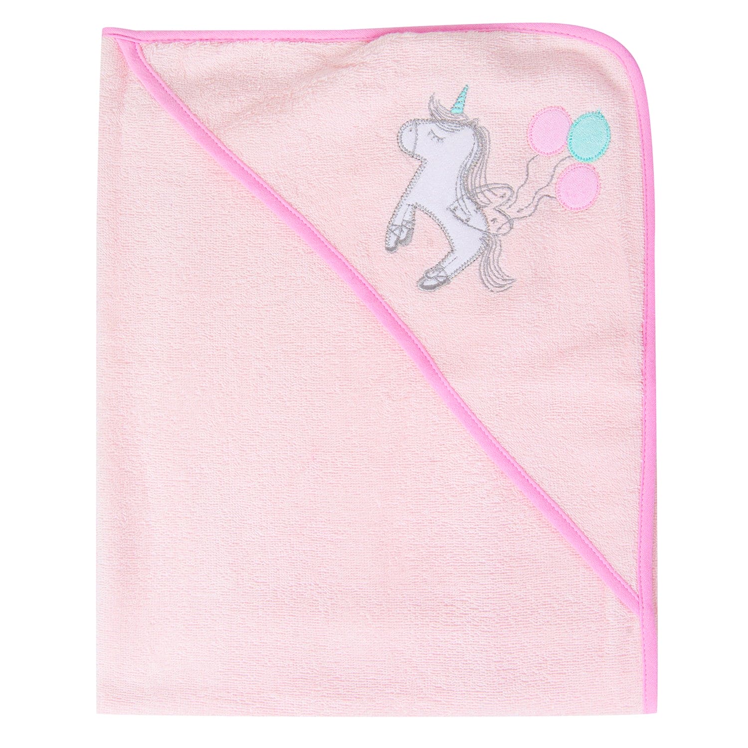 Hooded Towel And 4 Wash Cloth Gift Set Unicorn Balloon Pink - Baby Moo