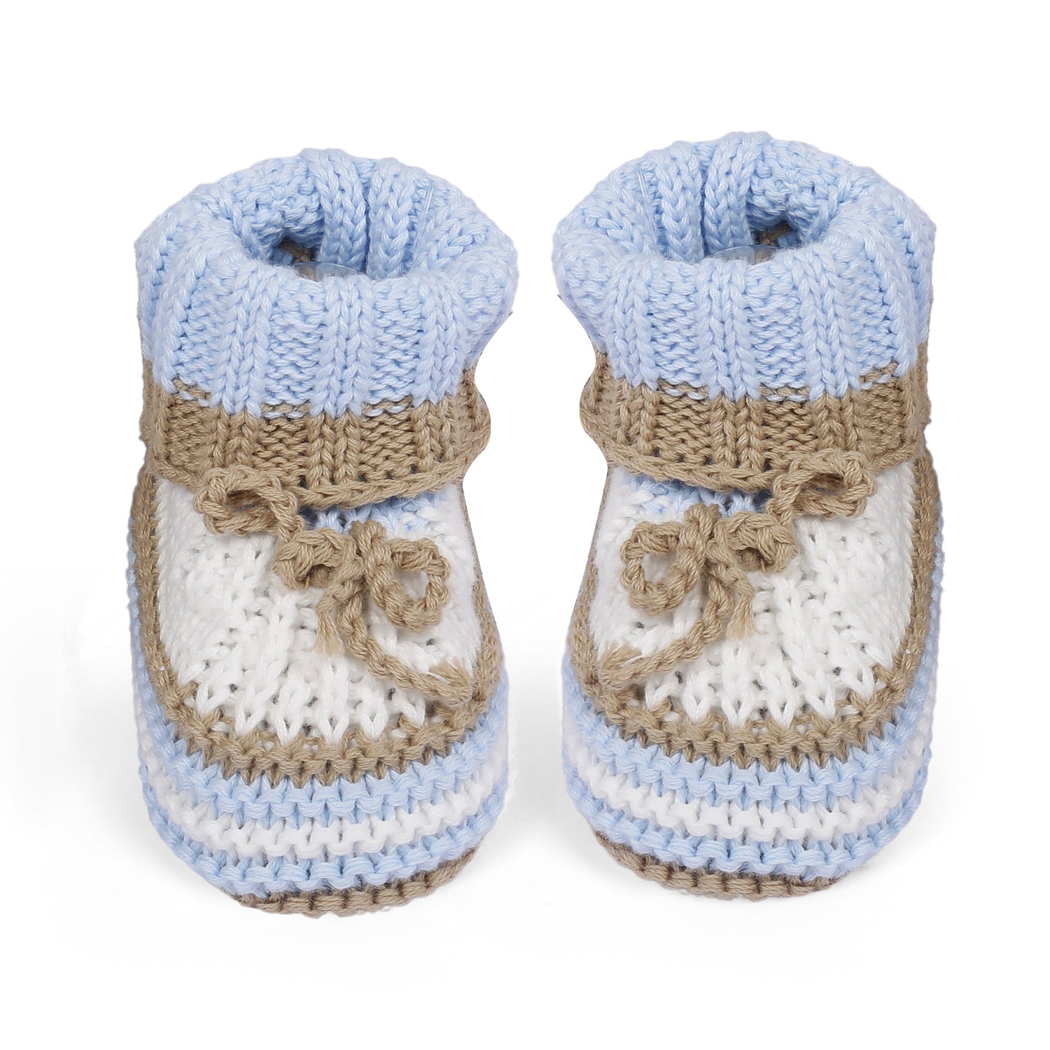Cap And Booties Gift Set Soft Knitted Blue And White - Baby Moo