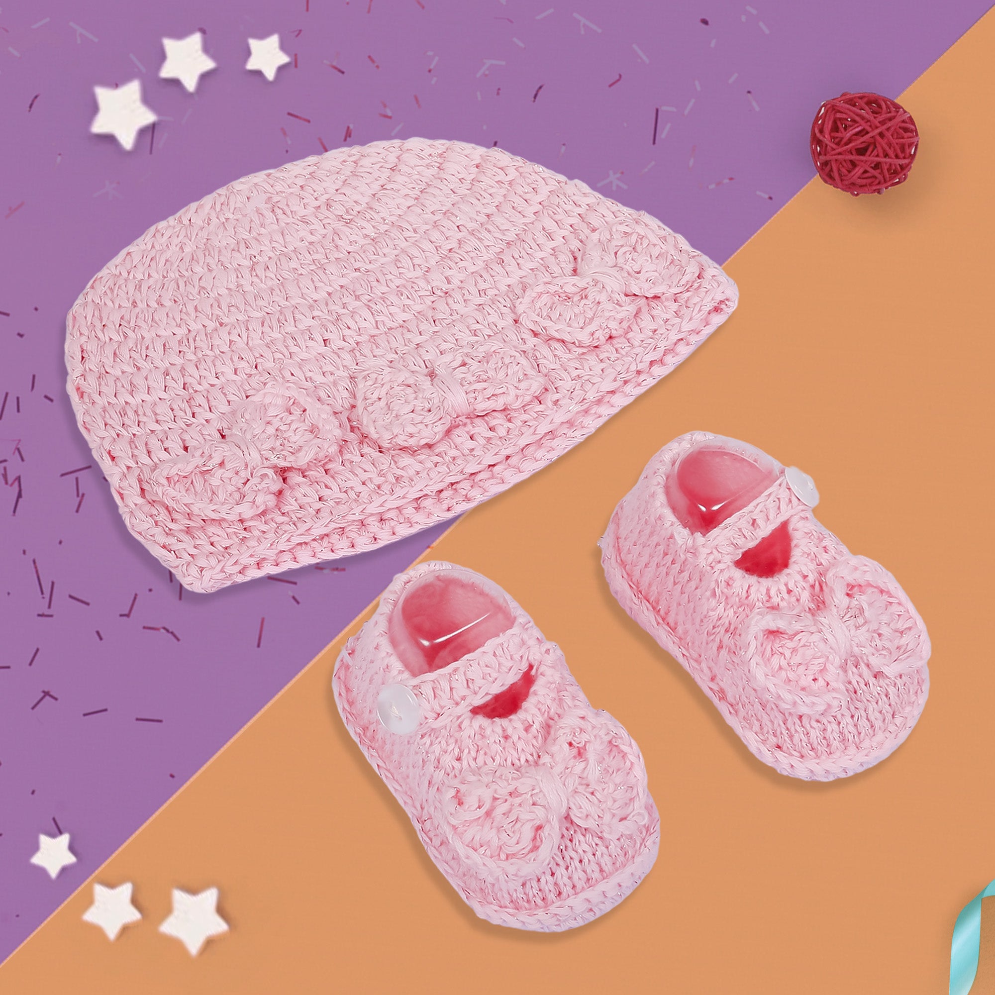 Cap And Booties Gift Set Soft Knitted Peach - Baby Moo