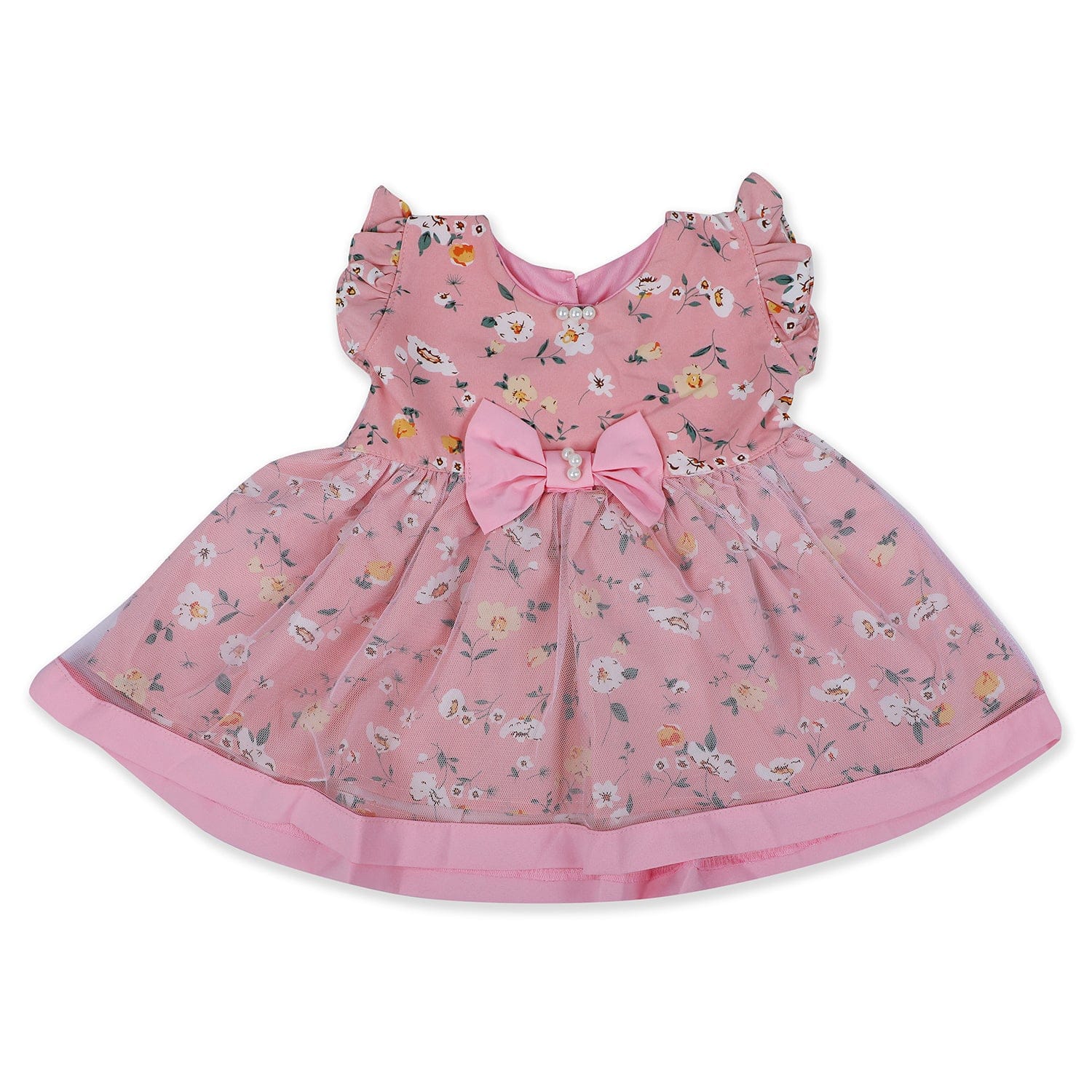 Baby Moo Elegant Pearl And Floral Layered Party Dress - Pink