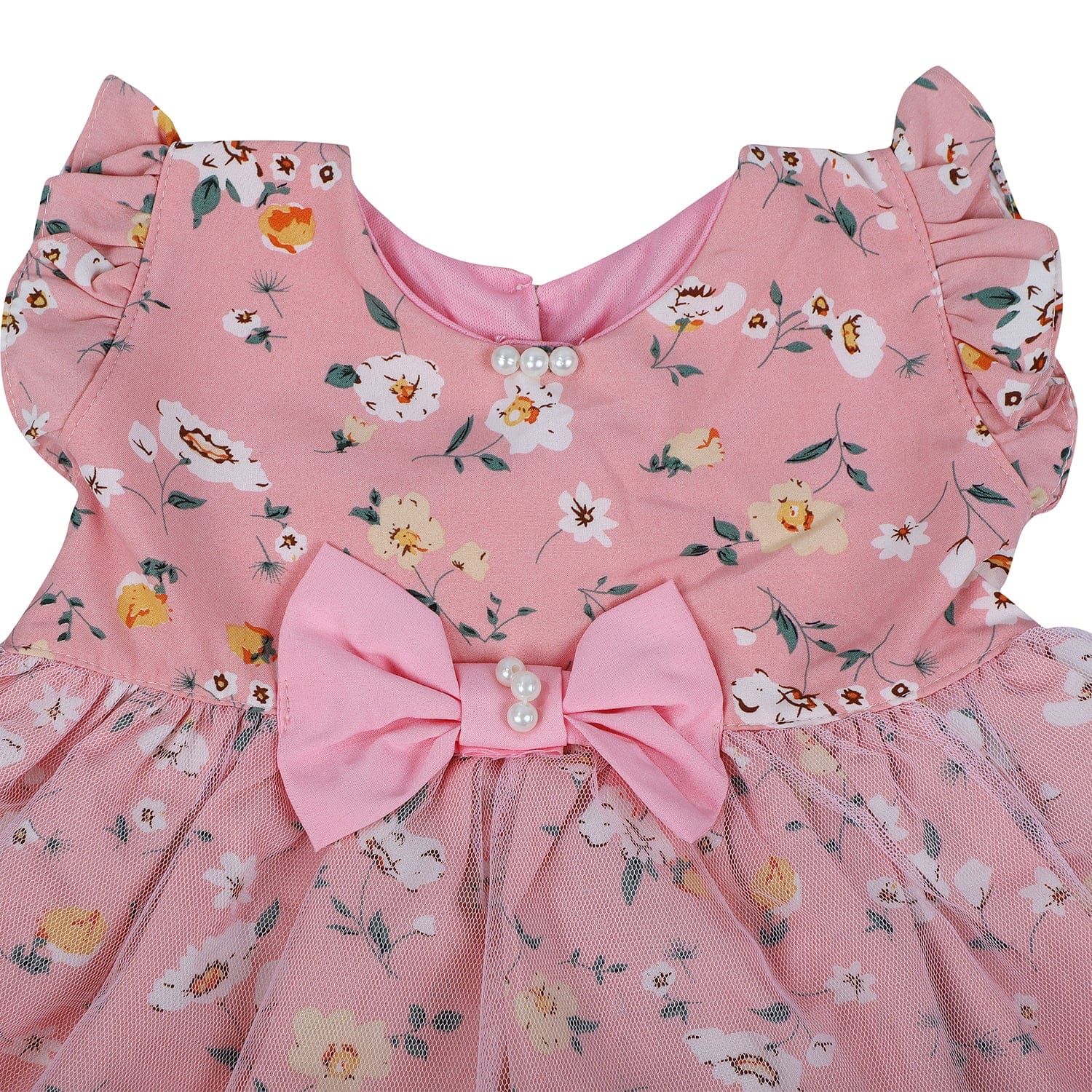 Baby Moo Elegant Pearl And Floral Layered Party Dress - Pink - Baby Moo
