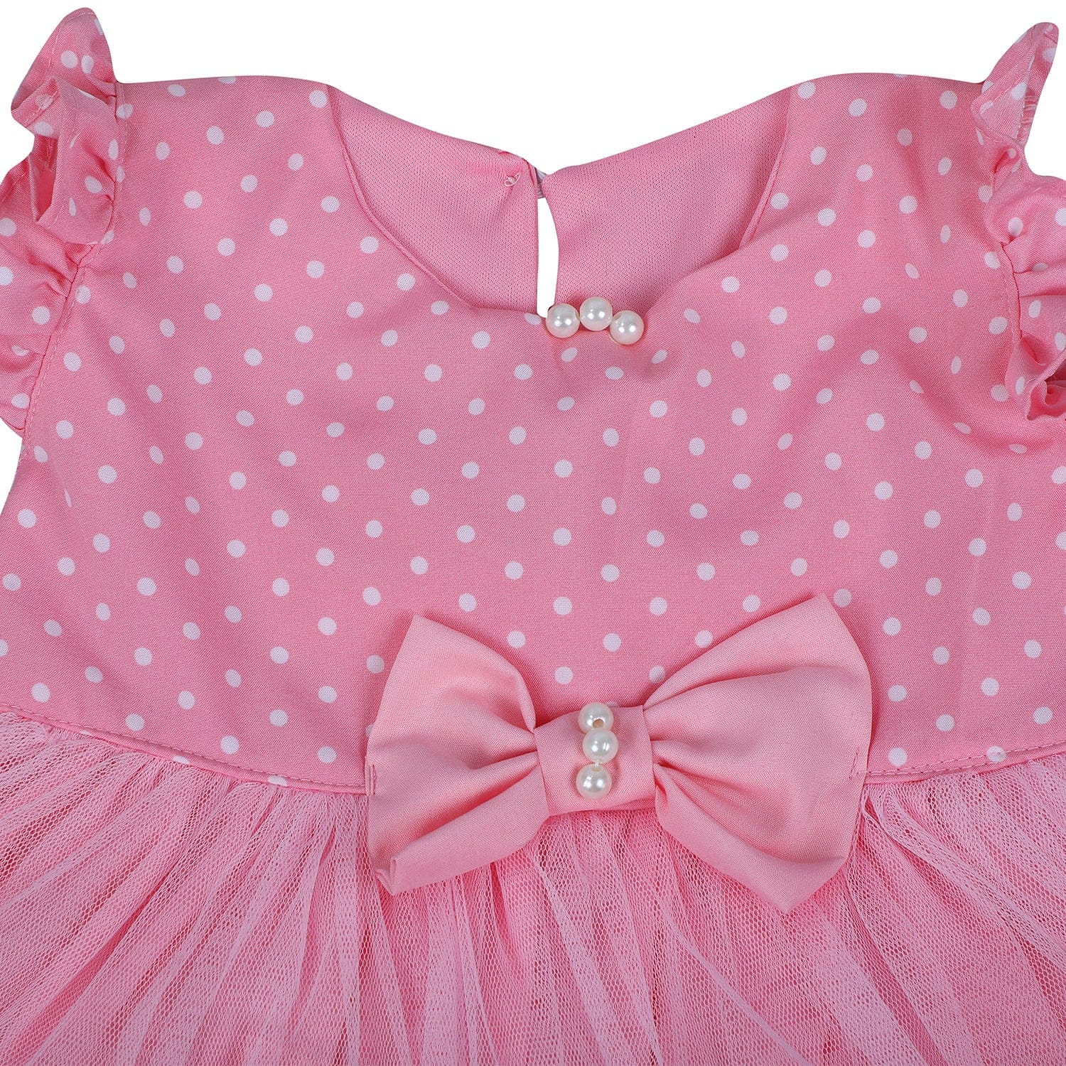 Baby Moo Polka Dot With Pearl And Bow Detail Frilly Layered Party Dress - Pink