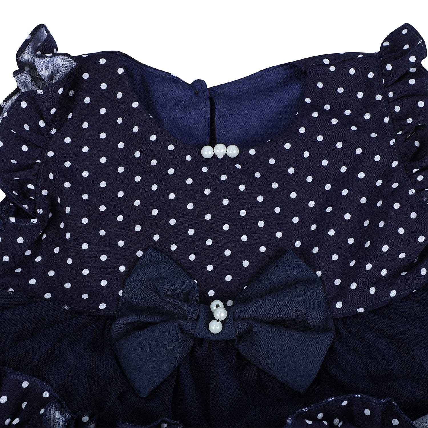 Baby Moo Polka Dot With Pearl And Bow Detail Frilly Layered Party Dress - Black - Baby Moo