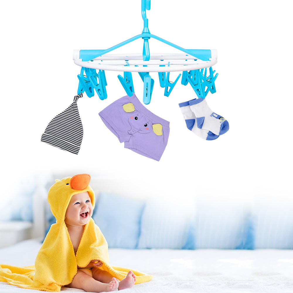 Clothes Hanger Round Foldable 18 Clips Blue - Baby Moo