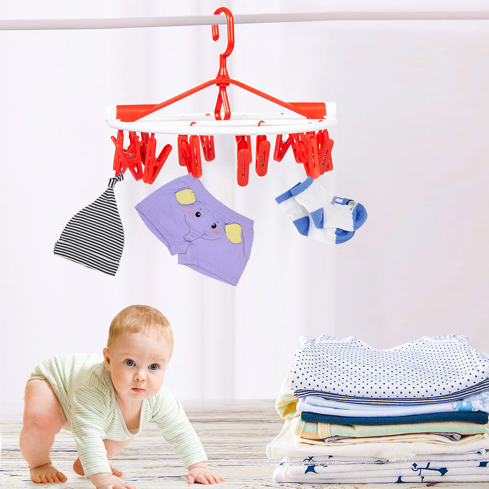 Clothes Hanger Round Foldable 18 Clips Red - Baby Moo