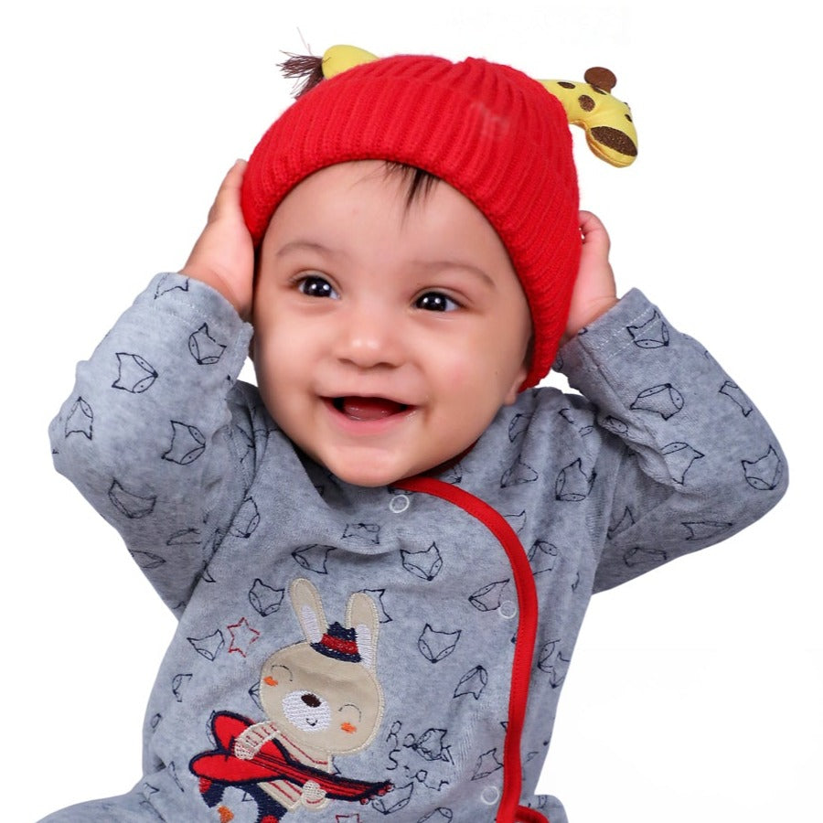 Knit Woollen Cap Winter Beanie 3D Reindeer Antler Red - Baby Moo