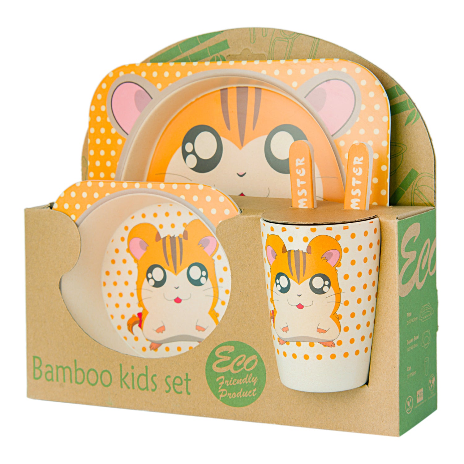 Cat Orange 5 Pcs Bamboo Fiber Dinner Set - Baby Moo