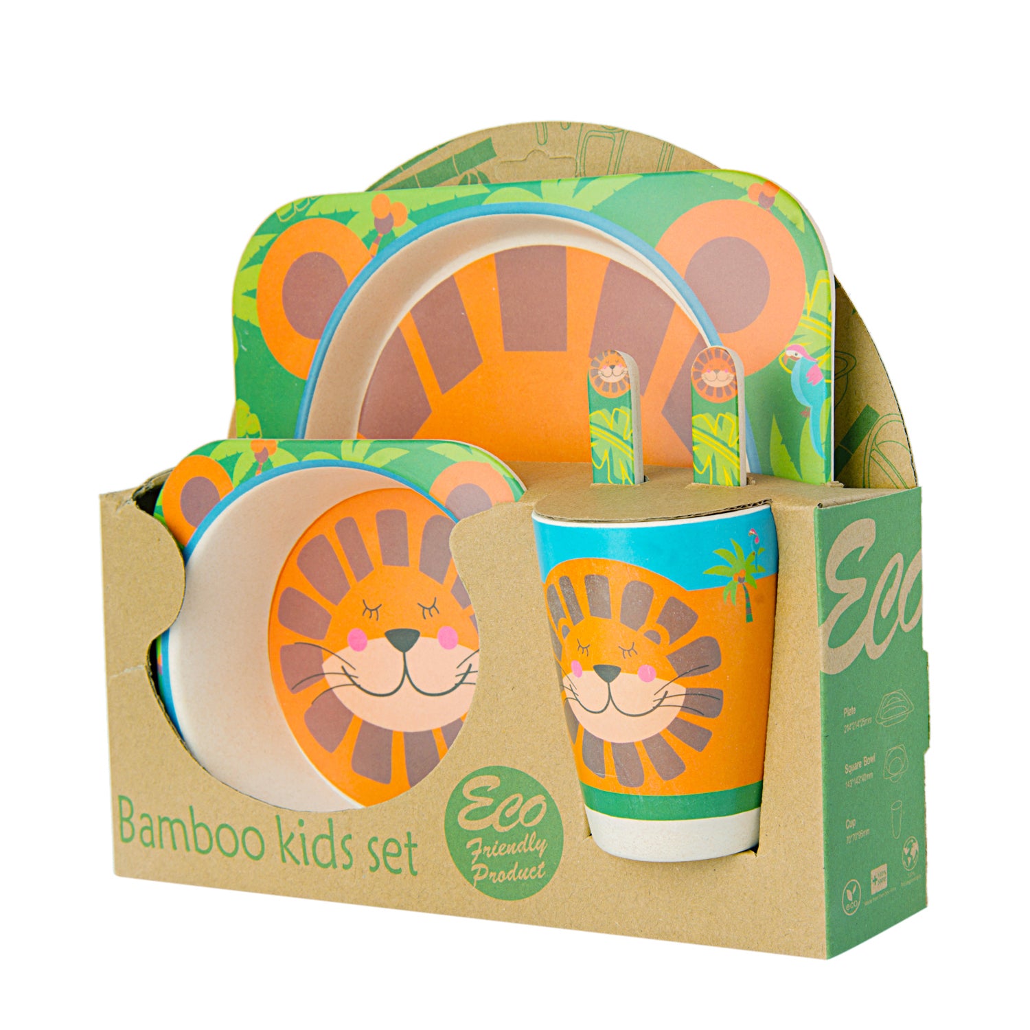 Lion Orange And Green 5 Pcs Bamboo Fiber Dinner Set - Baby Moo