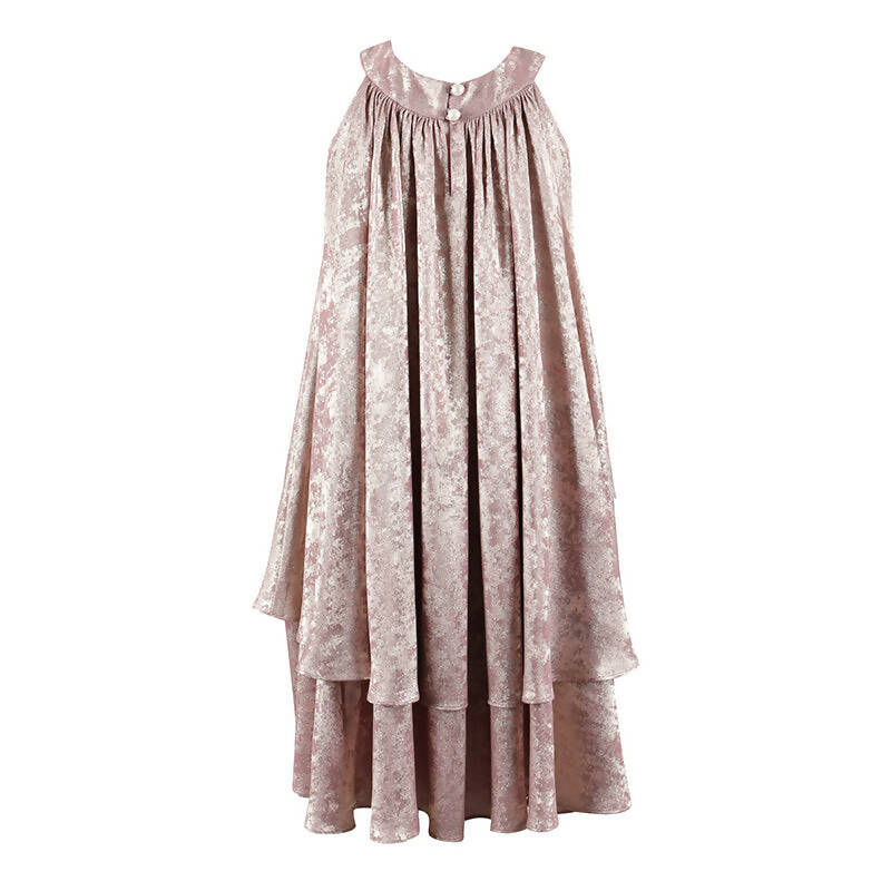 Stella Rossa Foil Dress With Floral Applique - Mauve