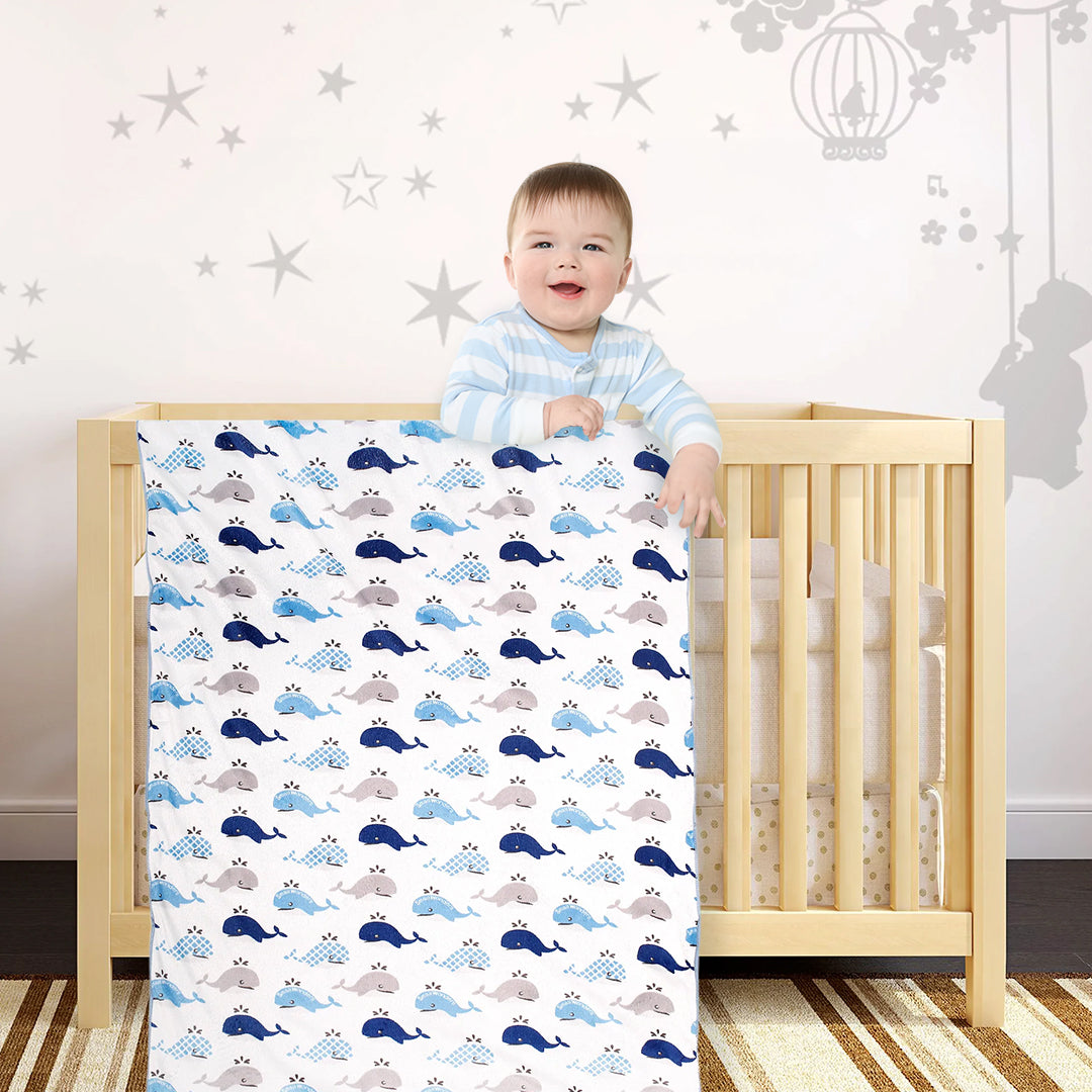 Dolphin Blue And White Blanket - Baby Moo