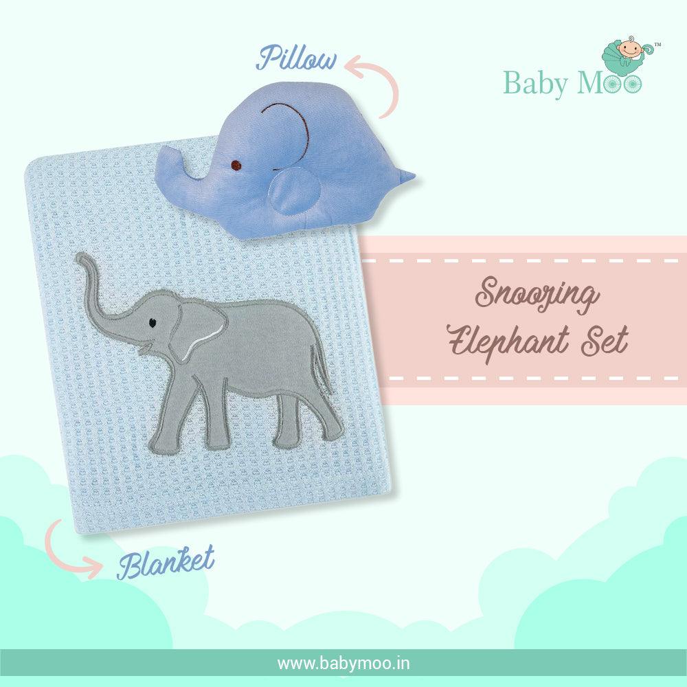 Snoozing Elephant Blanket And Pillow Gift Set - Baby Moo