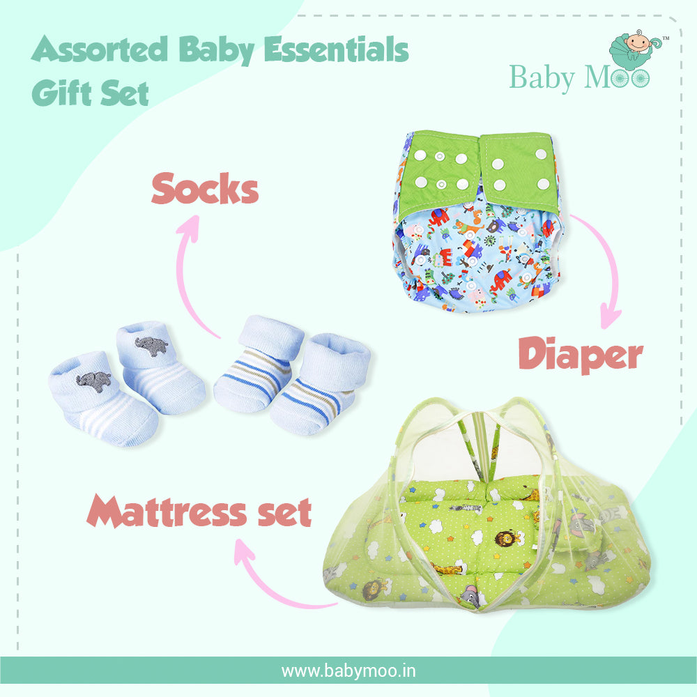 Assorted Baby Essentials Gift Set - Mattress Set, Socks And Diaper