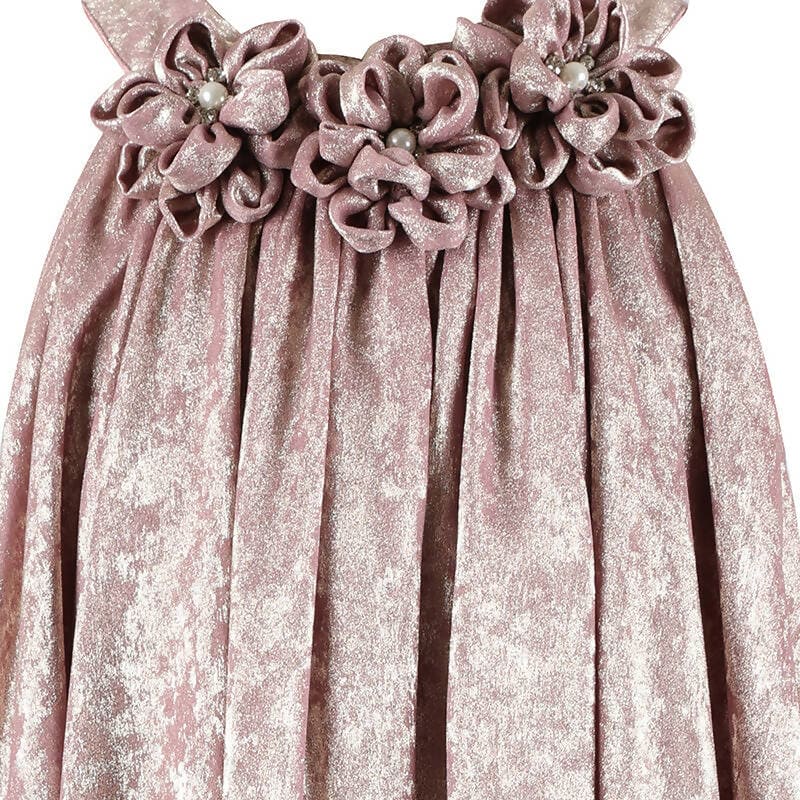 Stella Rossa Foil Dress With Floral Applique - Mauve - Baby Moo