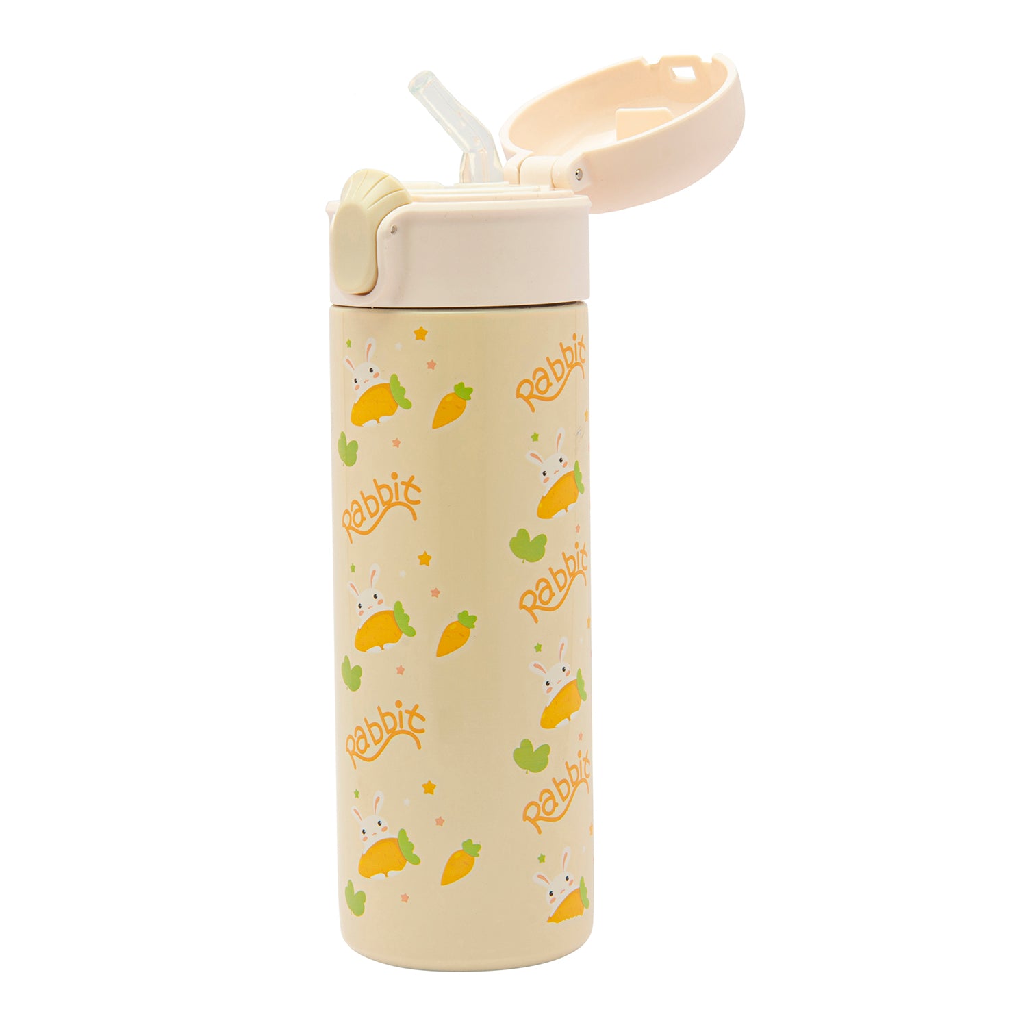 Rabbits Eat Carrots Offwhite 400 ml Stainless Steel Flask - Baby Moo