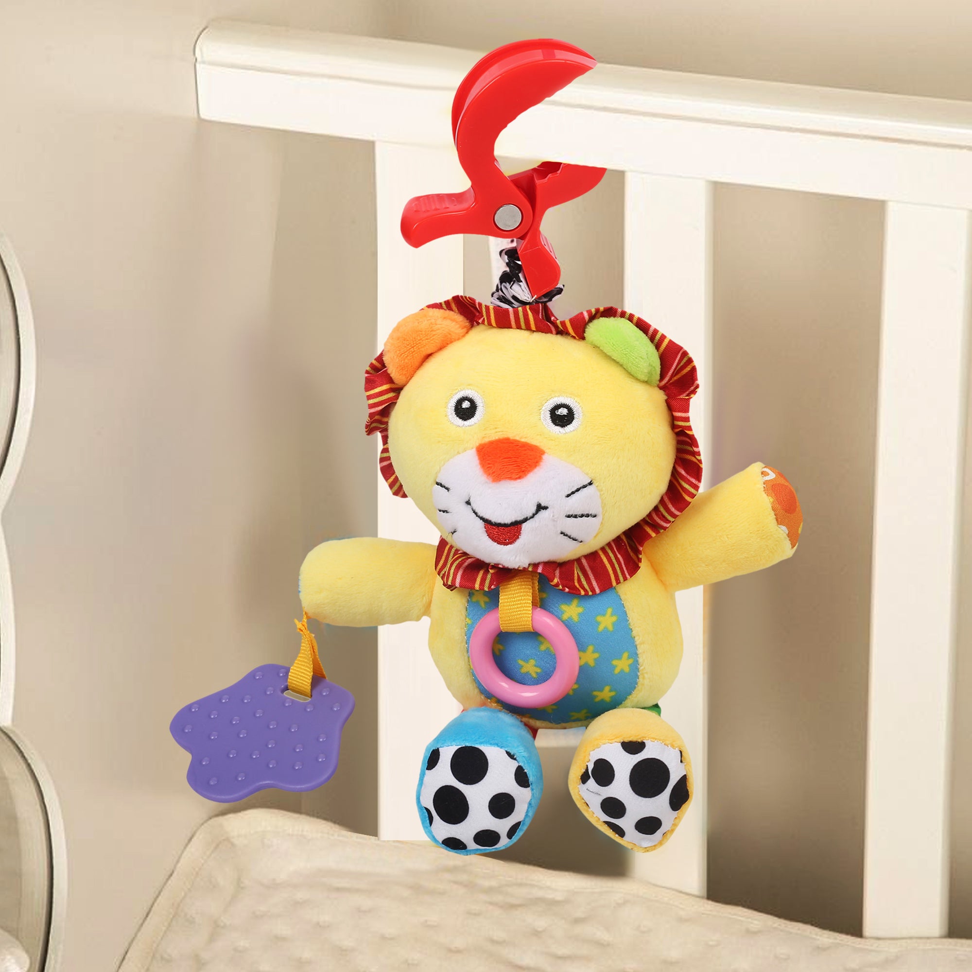 Lion Yellow Hanging Pulling Toy With Teether - Baby Moo