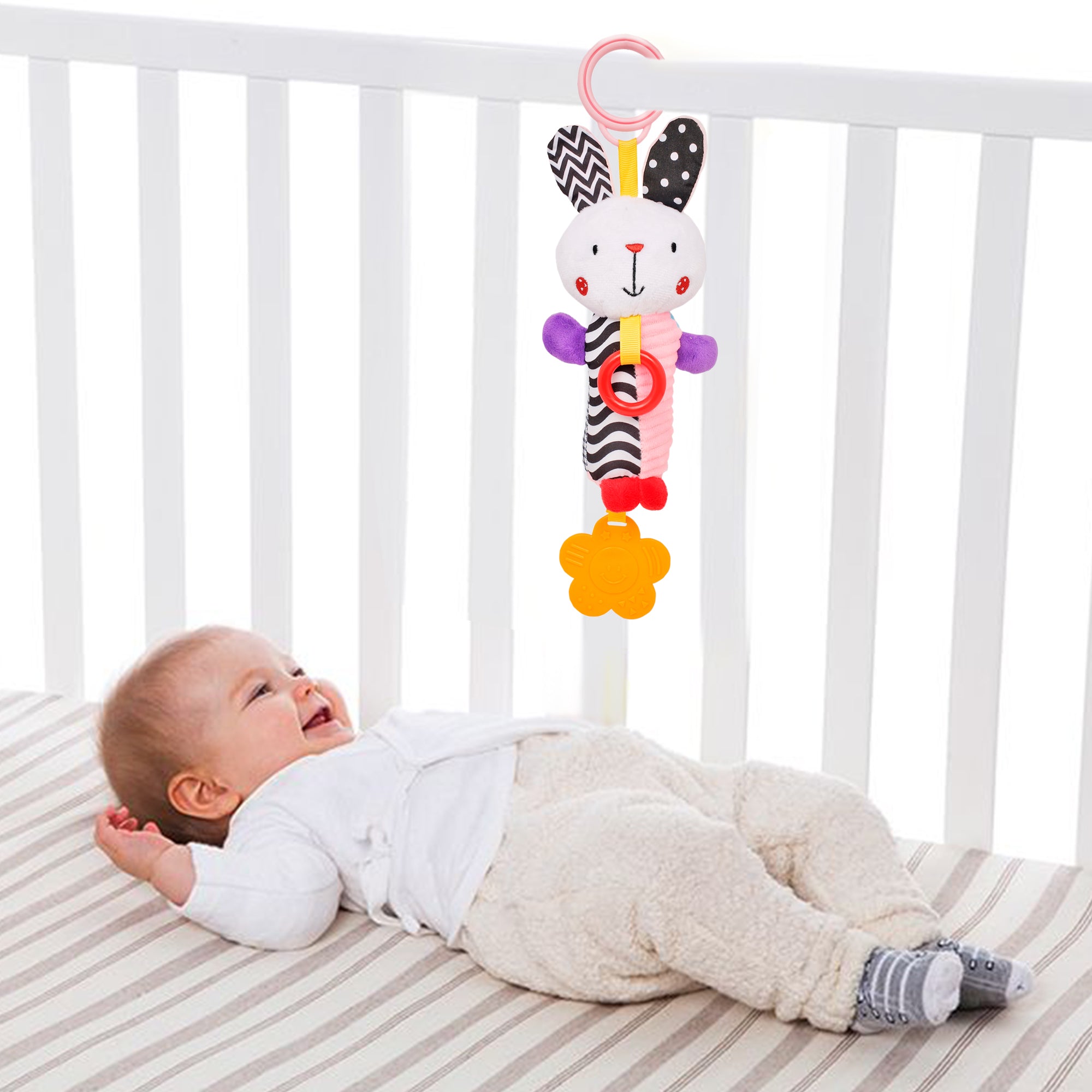 Quirky Bunny White Hanging Toy With Teether