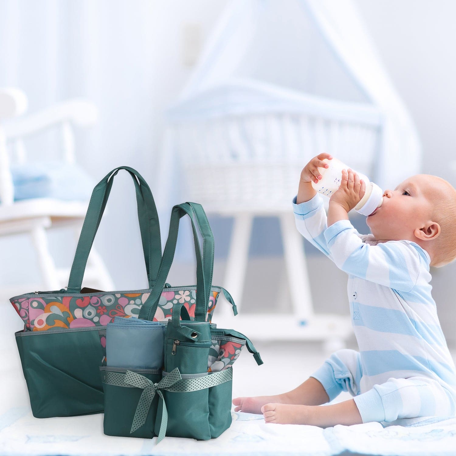 Floral Abstract Green Diaper Bag