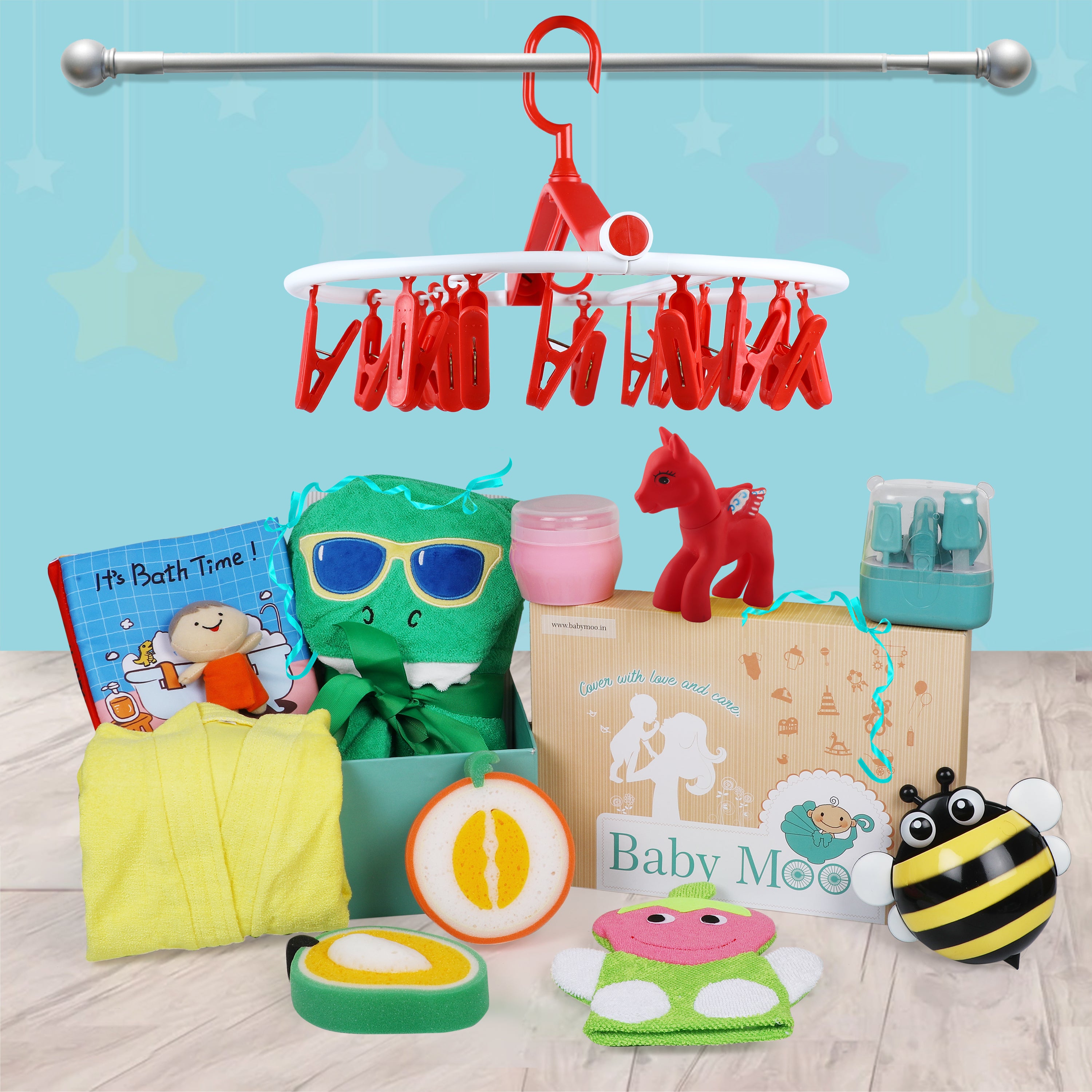 Bathing Essentials Premium Gift Hamper 11 Pcs Unisex Multicolour - Baby Moo