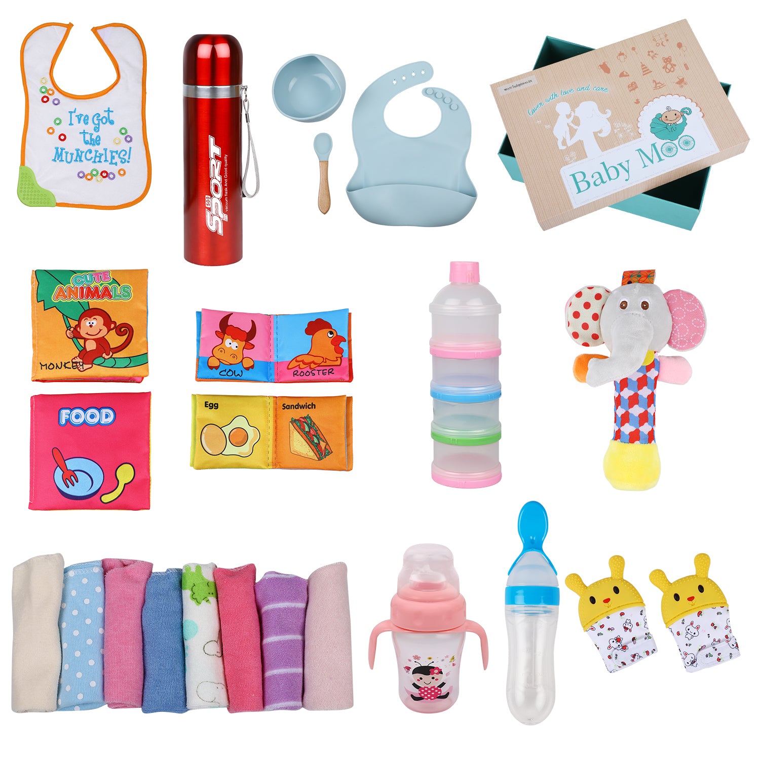 Feeding Essentials BPA Free Dinnerware 21 Pcs Gift Hamper Unisex Multicolour - Baby Moo