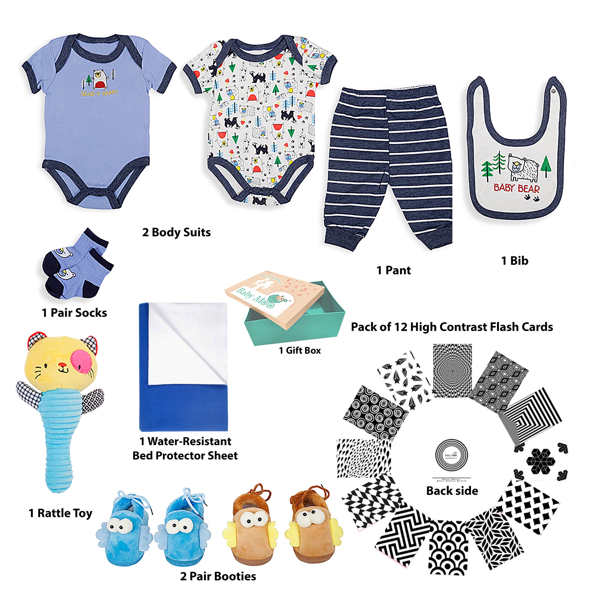 Baby Moo Adventurous Baby Boy Animal Blue 10 Pcs Gift Hamper - 0-9M Sizes Available - Baby Moo