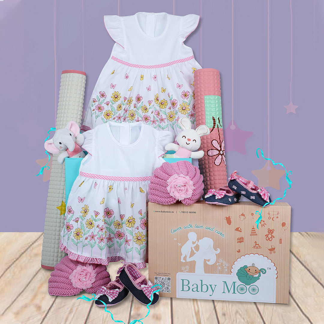 Baby Moo Twin Baby Girl Gift Hamper Pink 10 Pcs - 0-9M Sizes Available