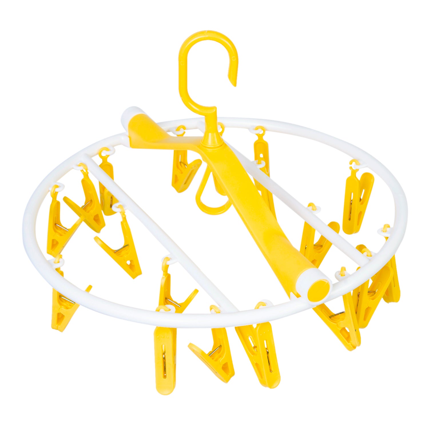 Clothes Hanger Round Foldable 18 Clips Yellow