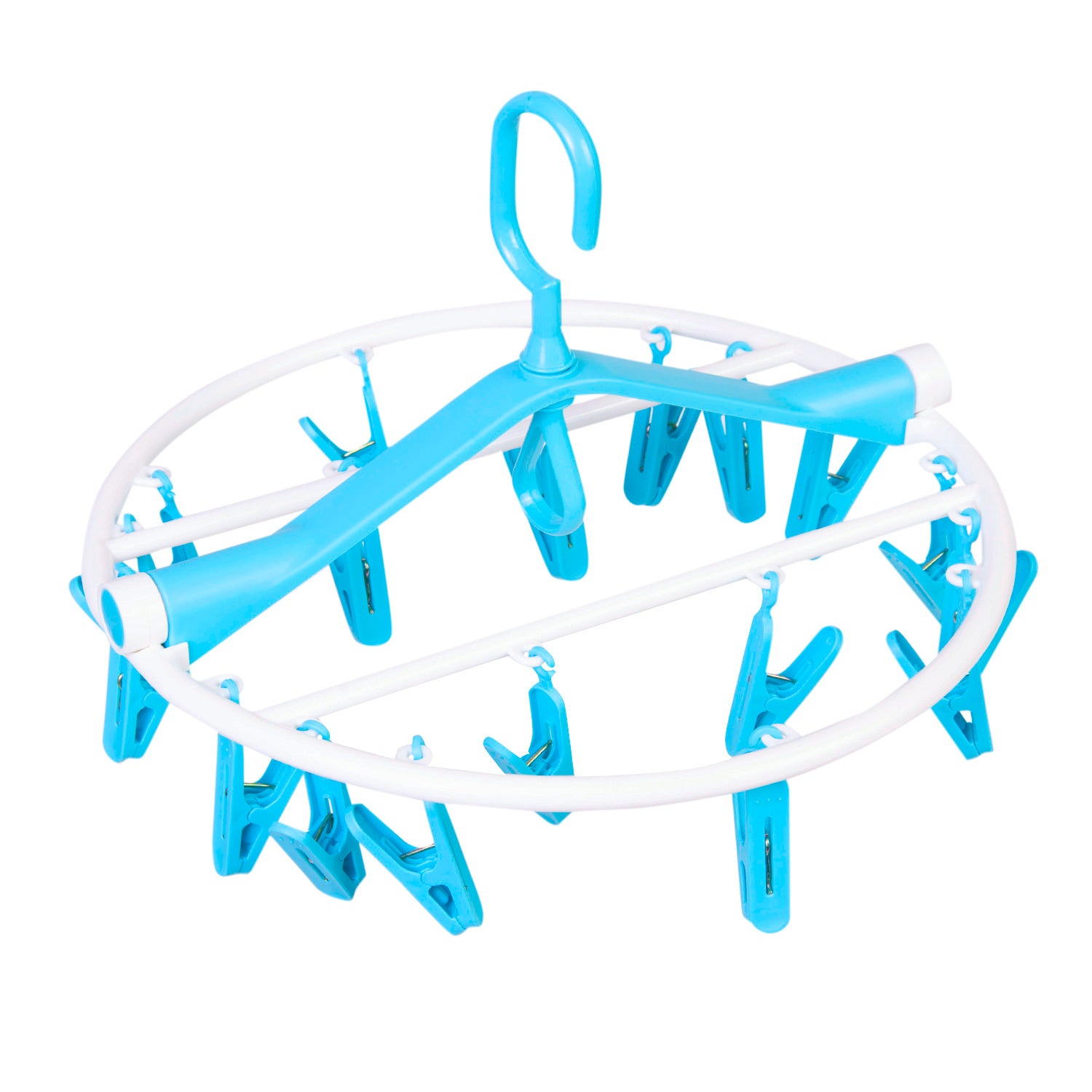 Clothes Hanger Round Foldable 18 Clips Blue