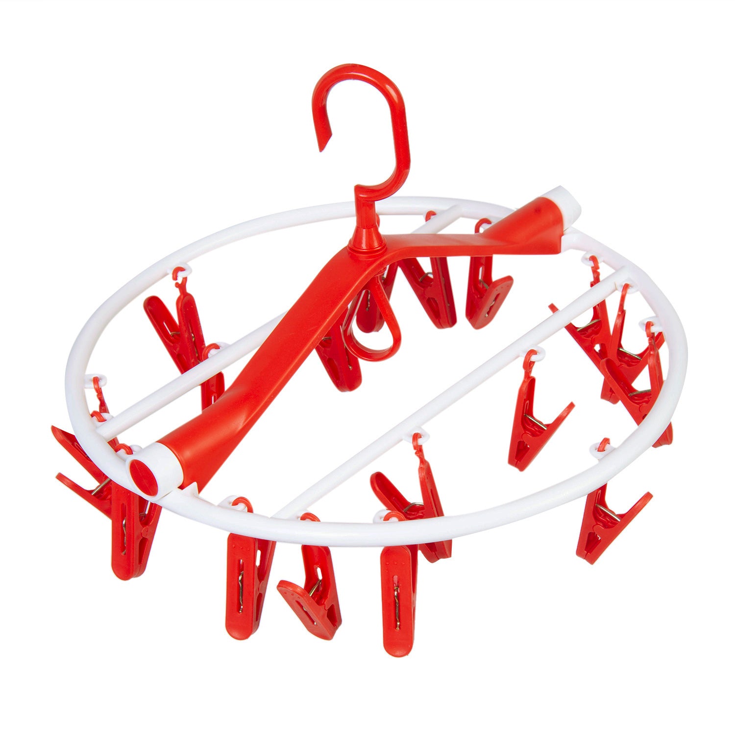 Clothes Hanger Round Foldable 18 Clips Red